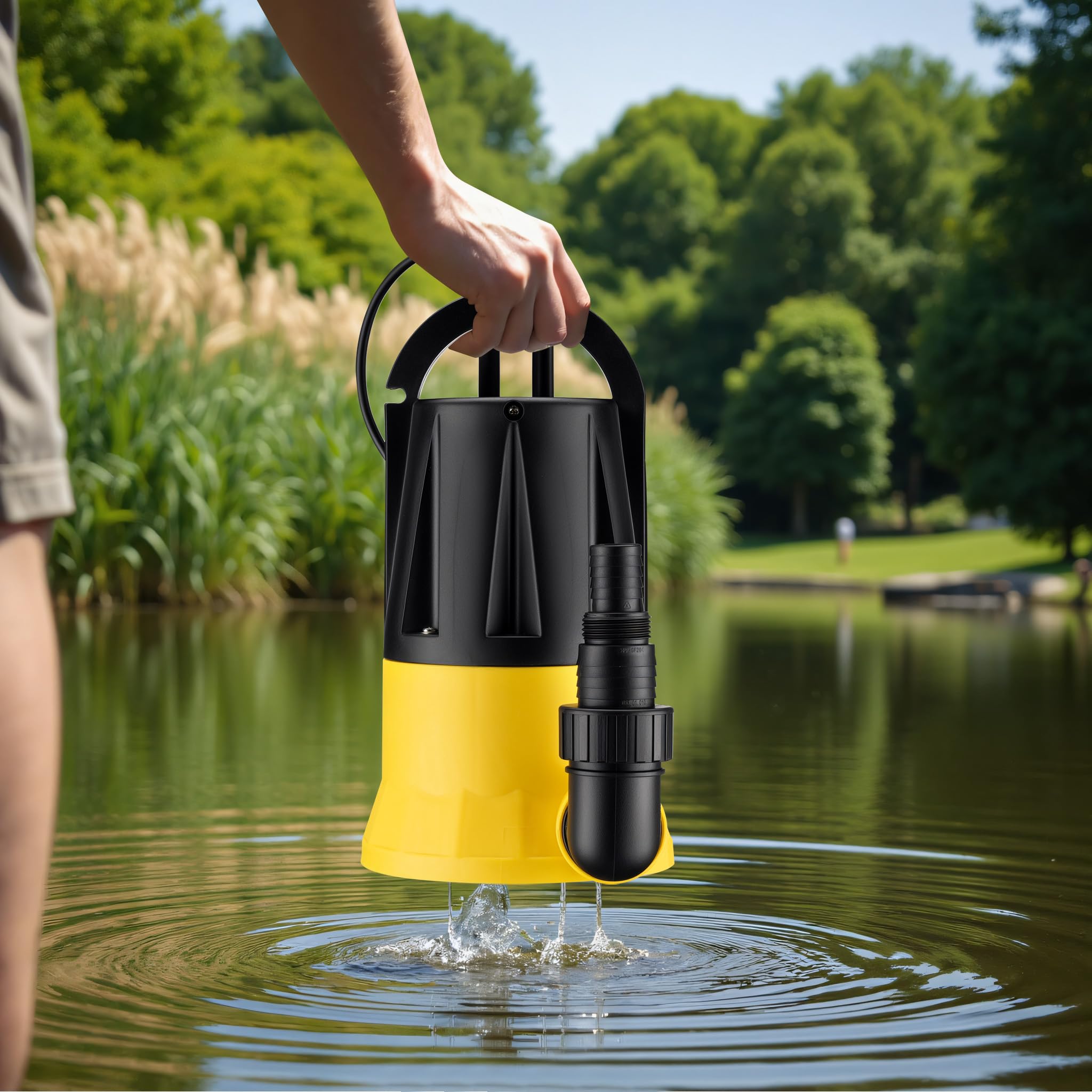 Wiltec Bomba de agua sumergible 400W con sensor, caudal 7300 l/h, 2 modos de uso, altura de descarga 7,5 m, PPO y acero inoxidable, ligera y anticorrosiva