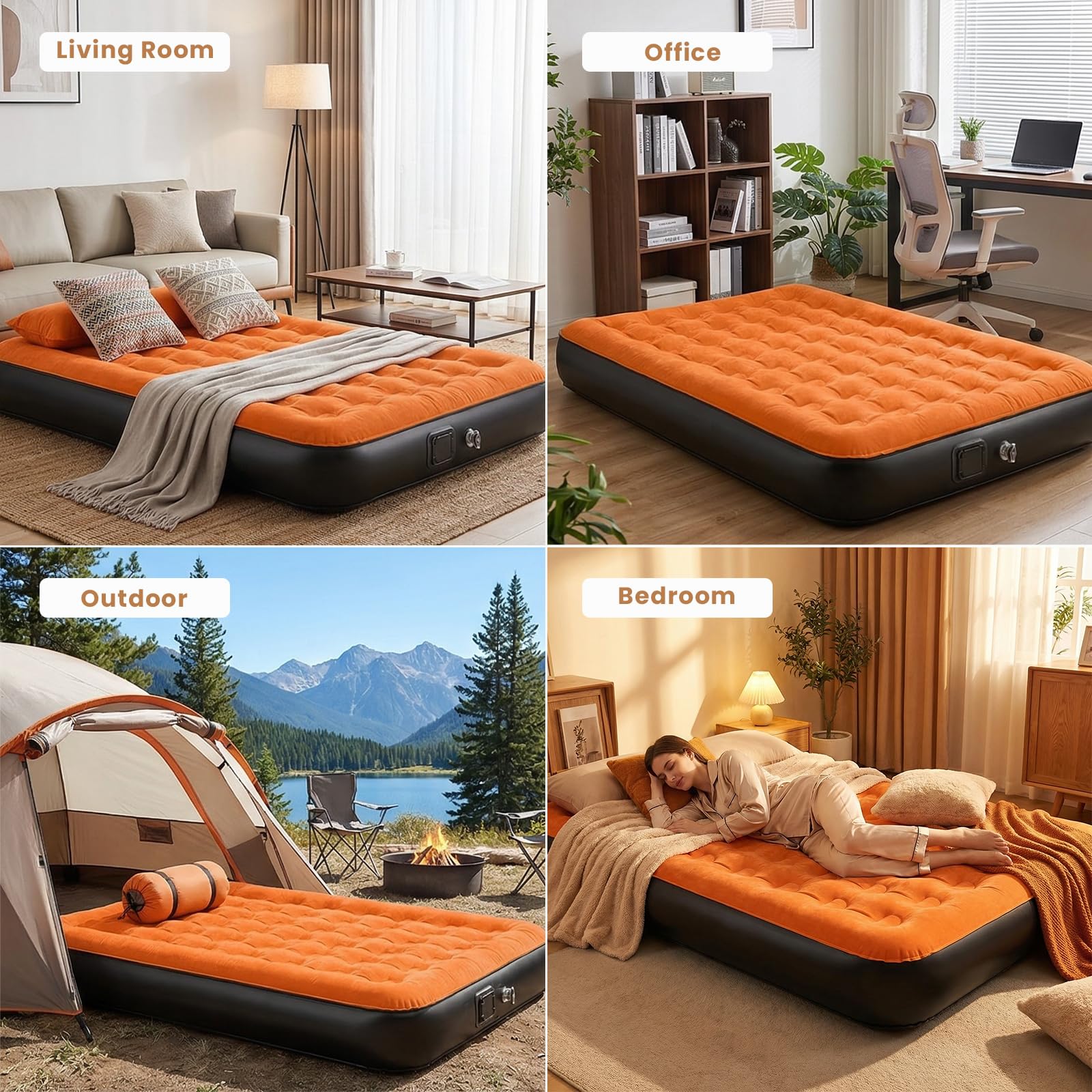 Luftmatratze Selbstaufblasend, Aufblasbare Matratze mit integrierter Pumpe Aufblasen 3 Min, Luftbett Königgröße für Heim Camping Reise | 200 x 150 x 25 cm (Orange, 200 x 150 x 25 cm)