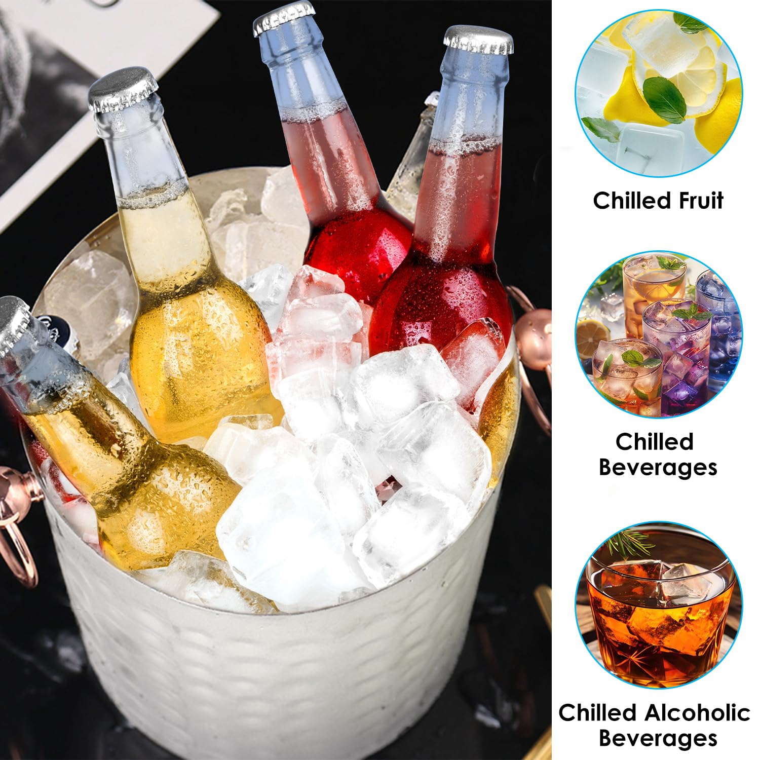 Secchiello Ghiaccio Isolato 3L - Acciaio Inox, Doppia Parete - Per Champagne E Vino