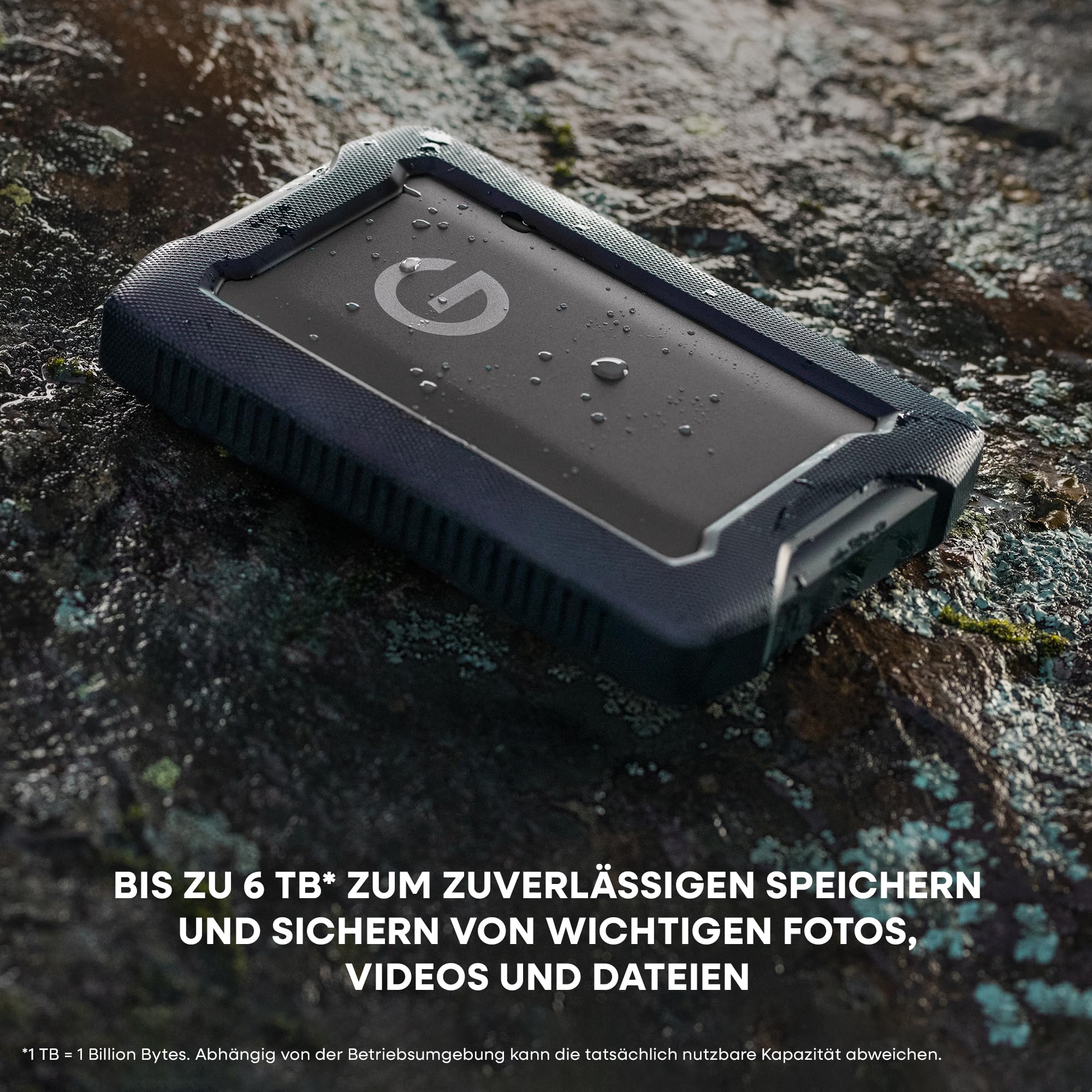 SanDisk PROFESSIONAL G-DRIVE ArmorATD 6 TB mobile Festplatte, All-Terrain Festplatte, USB-C-fähig, 130 MB/s, für Mac und Windows, wasser- und staubfest
