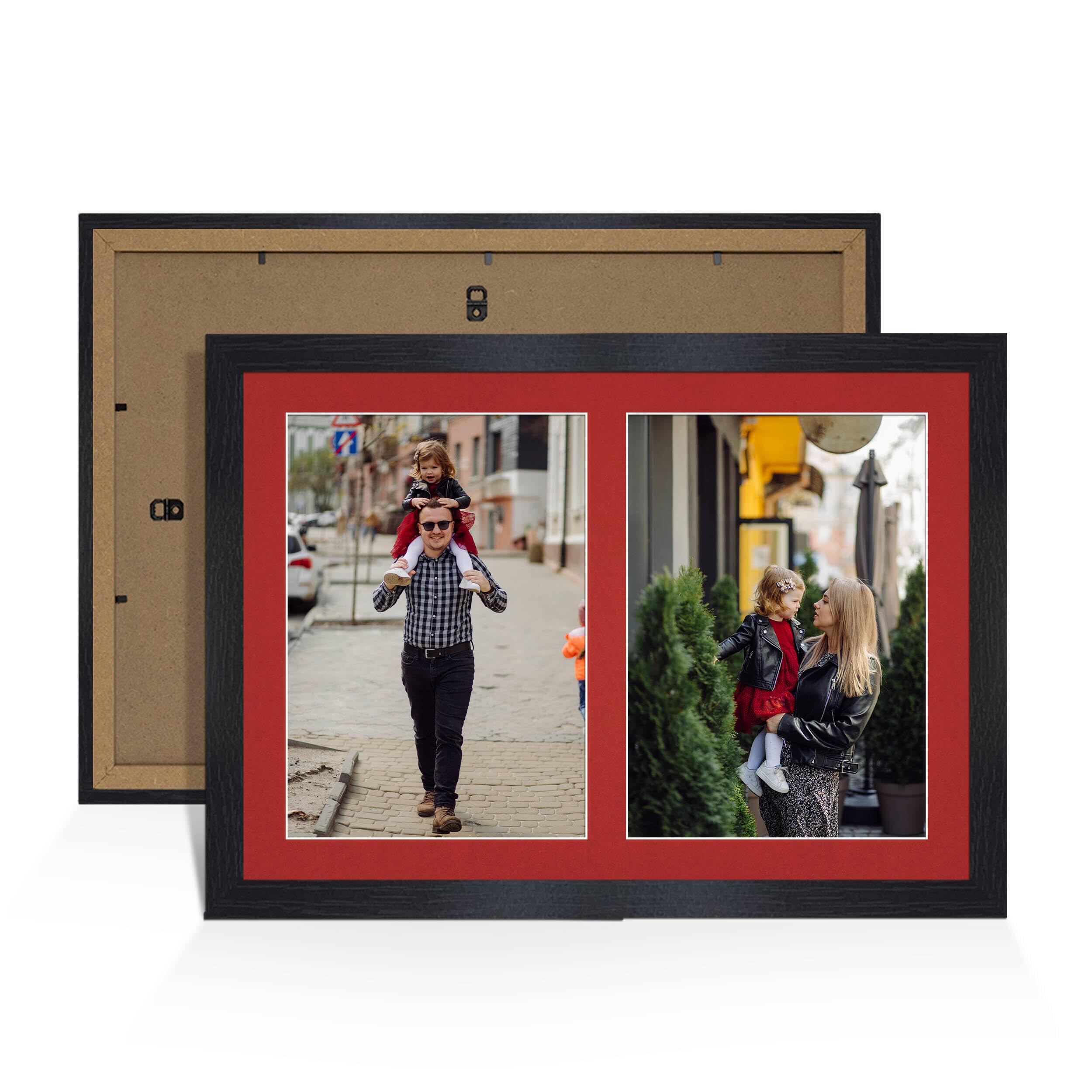 Alison Kingsgate Black 20x14 Photo frames for multiple pictures - Collage Frame for 2 Pictures With Crimson Mount - Holds (2x) A4 Photos - Engineered Wood & Perspex