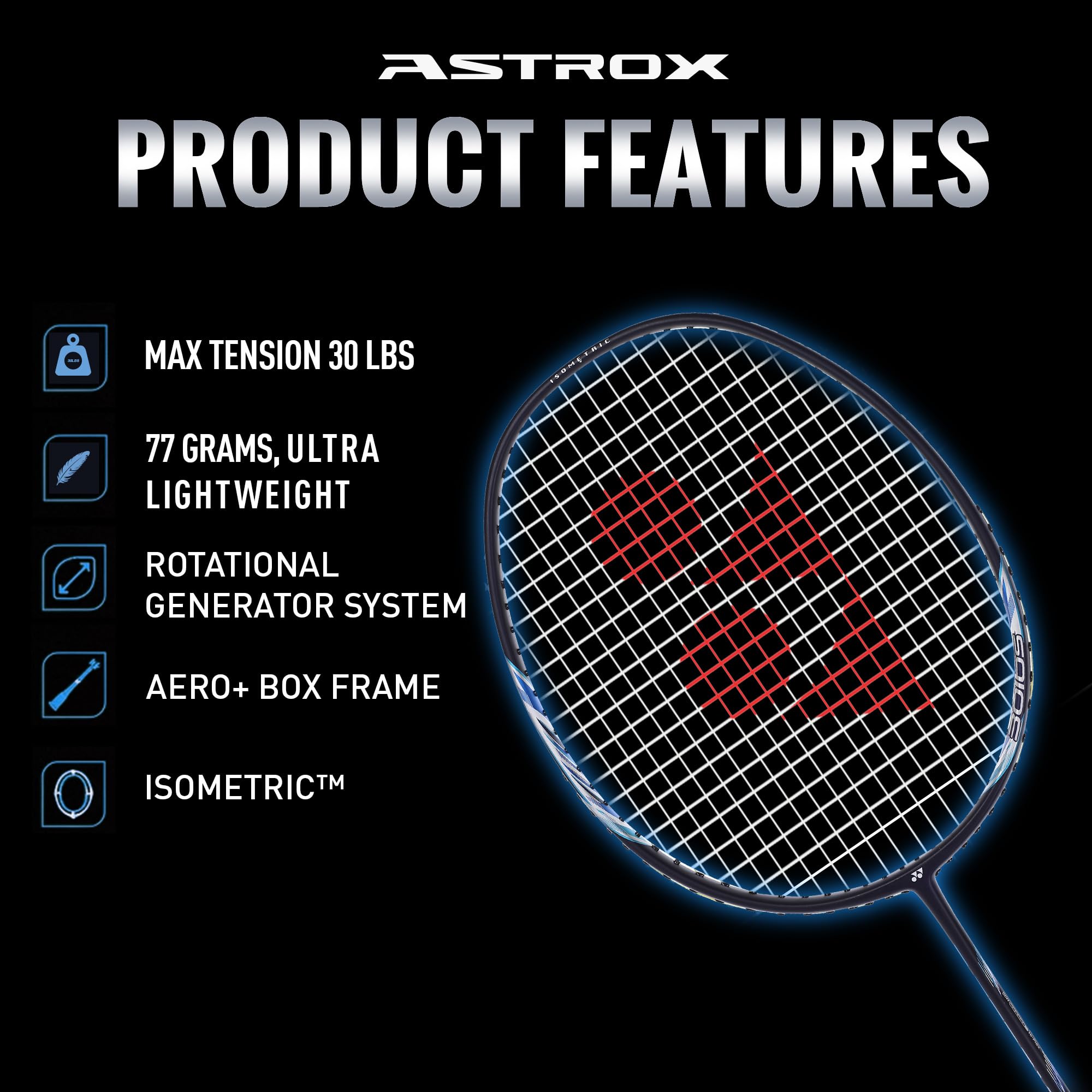YONEX Racchetta da badminton in grafite serie Astrox Lite (G4, 77 grammi, tensione da 30 libbre)