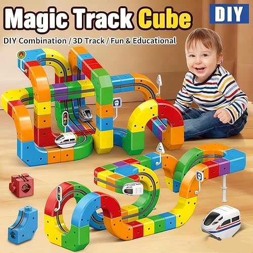 Miniatura 3 de klick Rail - Juego de tren eléctrico de carril, juguetes magnéticos para auto, 51 piezas, conducción antigravedad, fácil montaje, el mejor regalo