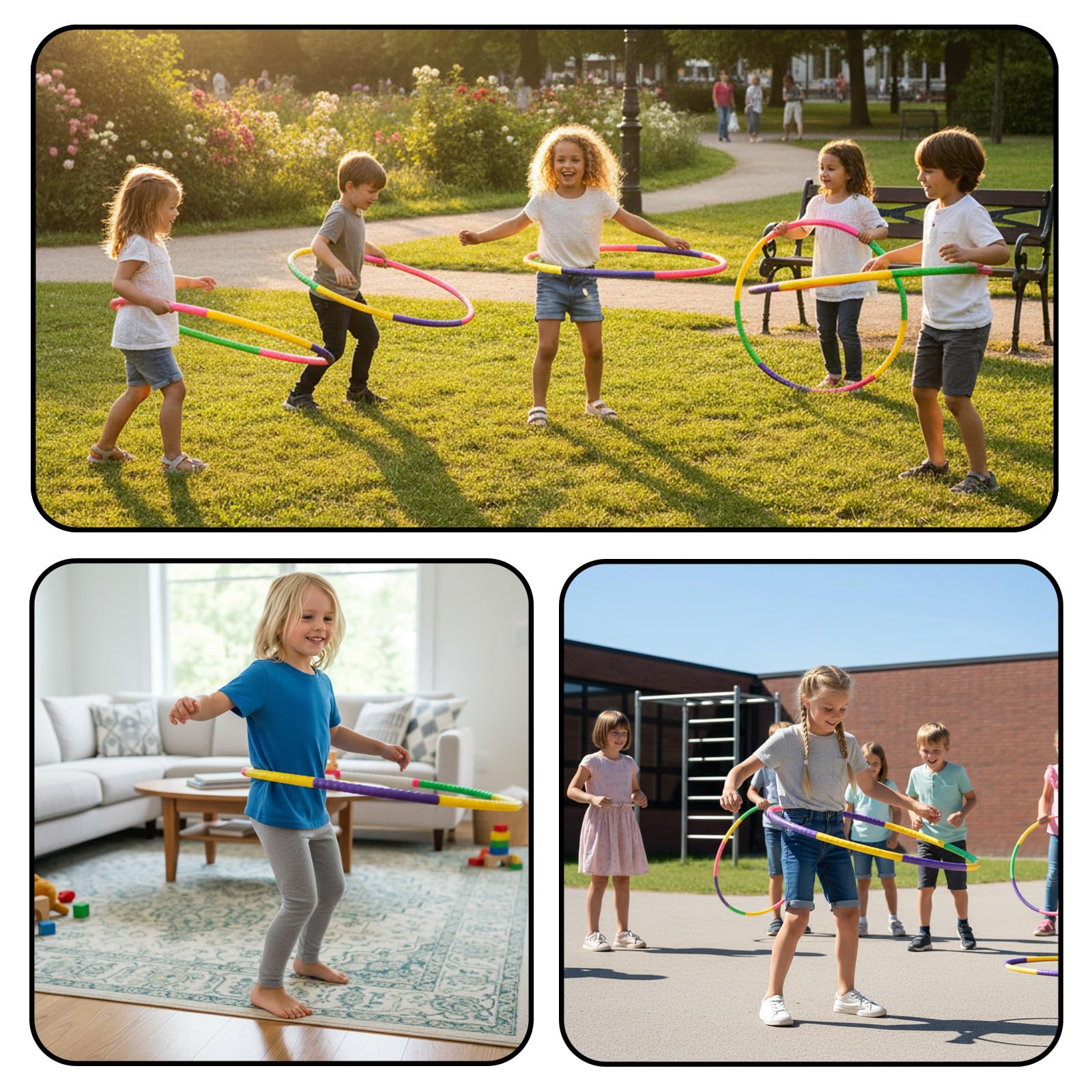 Lot de 2 cerceaux de hula hoop, pour enfants, 8 segments, 58 cm, 100 g, jouet pour 3 à 12 ans, sports de plein air et jeux familiaux