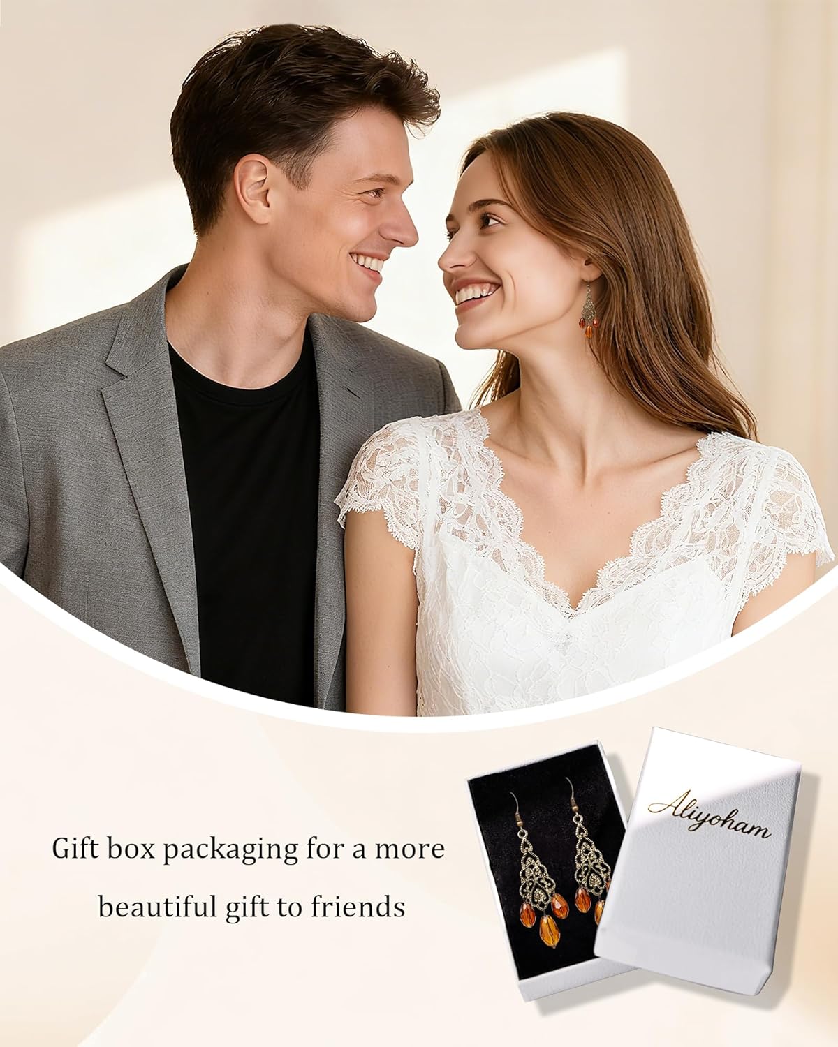 Vintage Brown Crystal Drop Earrings, Bronze Dangle Earrings for Women, Gemstone Elegant Jewelry Gift for Mom - Image 6