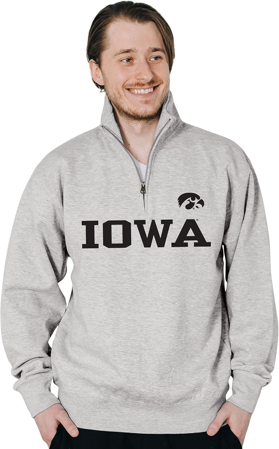 Blue 84 Men's Iowa Hawkeyes Quarter Zip Sweatshirt Grey, Grey, X-Large