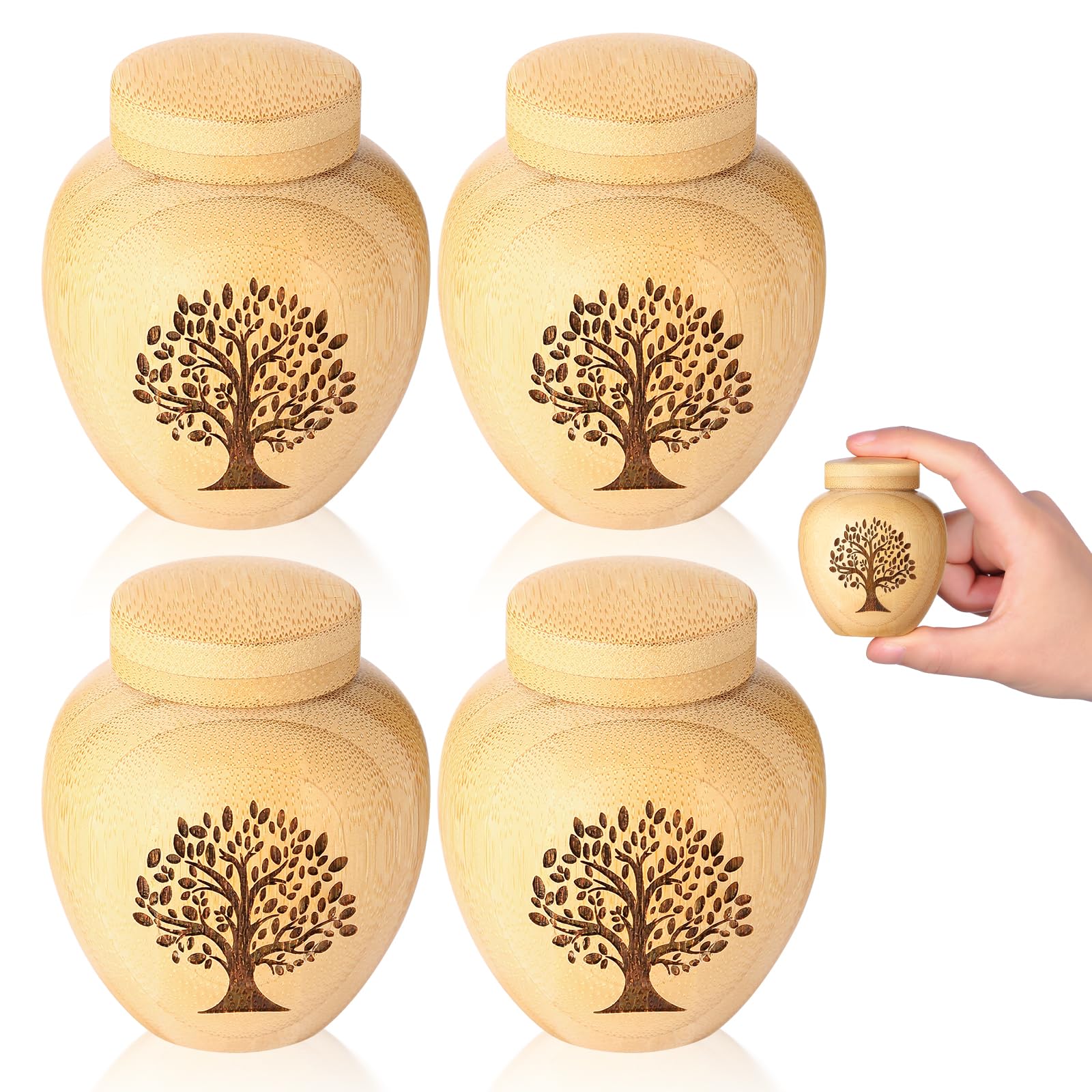 Juego de 4 urnas pequeñas de Recuerdo para Cenizas humanas, Mini urnas para Cenizas Hechas de bambú con patrón de árbol de la Vida Grabado, pequeñas urnas de cremación para Cenizas humanas, Adultos,