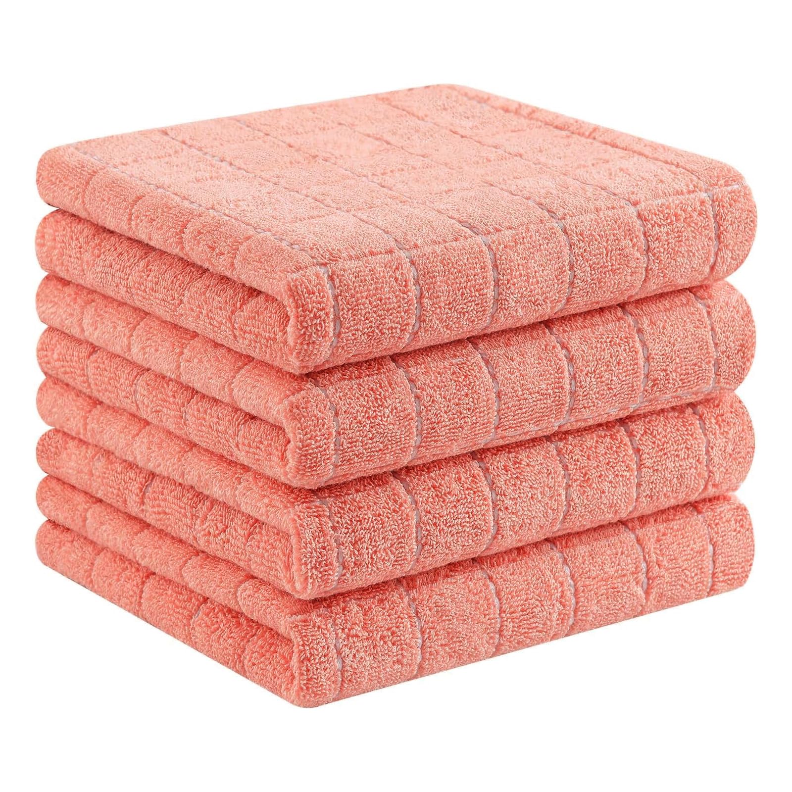 Homaxy 100% Cotton Terry Kitchen Towels, 4 Pack, Coral | Ultra Soft and Absorbent Dish Towels for Kitchen, Suitable for Drying and Washing Dishes