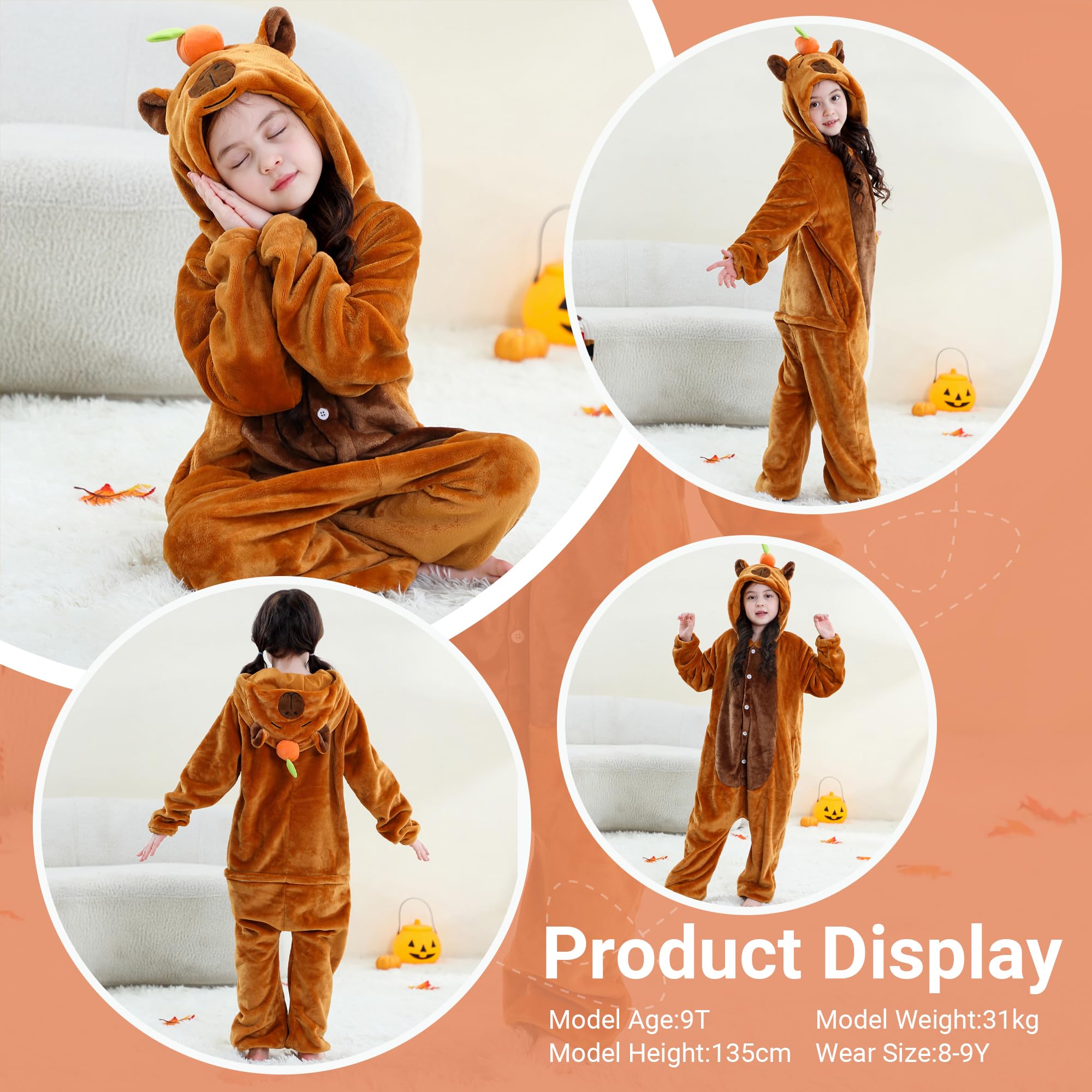 Pijama Unisex Enterizo con Capucha de Animal para Niños 3-12 Años, Pijama de Una Pieza con Botones, Mono Pijama para Niñas, Regalo para Vacaciones
