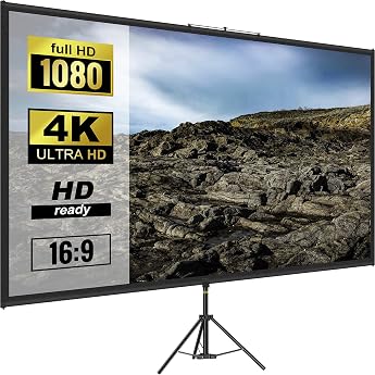VEVOR 169 Projector Screen Tripod 4K HD Roller Screen Presentation Screen Projection Surface 178 x 100 cm Projector Screen Stand 200-250 cm Height Adjustable Ideal for Home Cinema Meeting Room Weddings