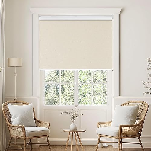 Miniatura 34 de ChrisDowa Persianas enrollables 100% oscurecedoras sin cadena, con tela jacquard a rayas, aislamiento térmico, protección UV, persianas opacas