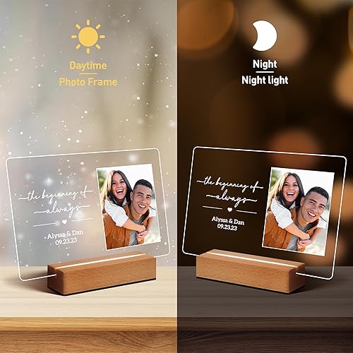 Miniatura 5 de Marco de fotos acrílico, placa de fotos LED personalizada, luz nocturna de foto personalizada, regalos de boda para ella, regalos de compromiso,