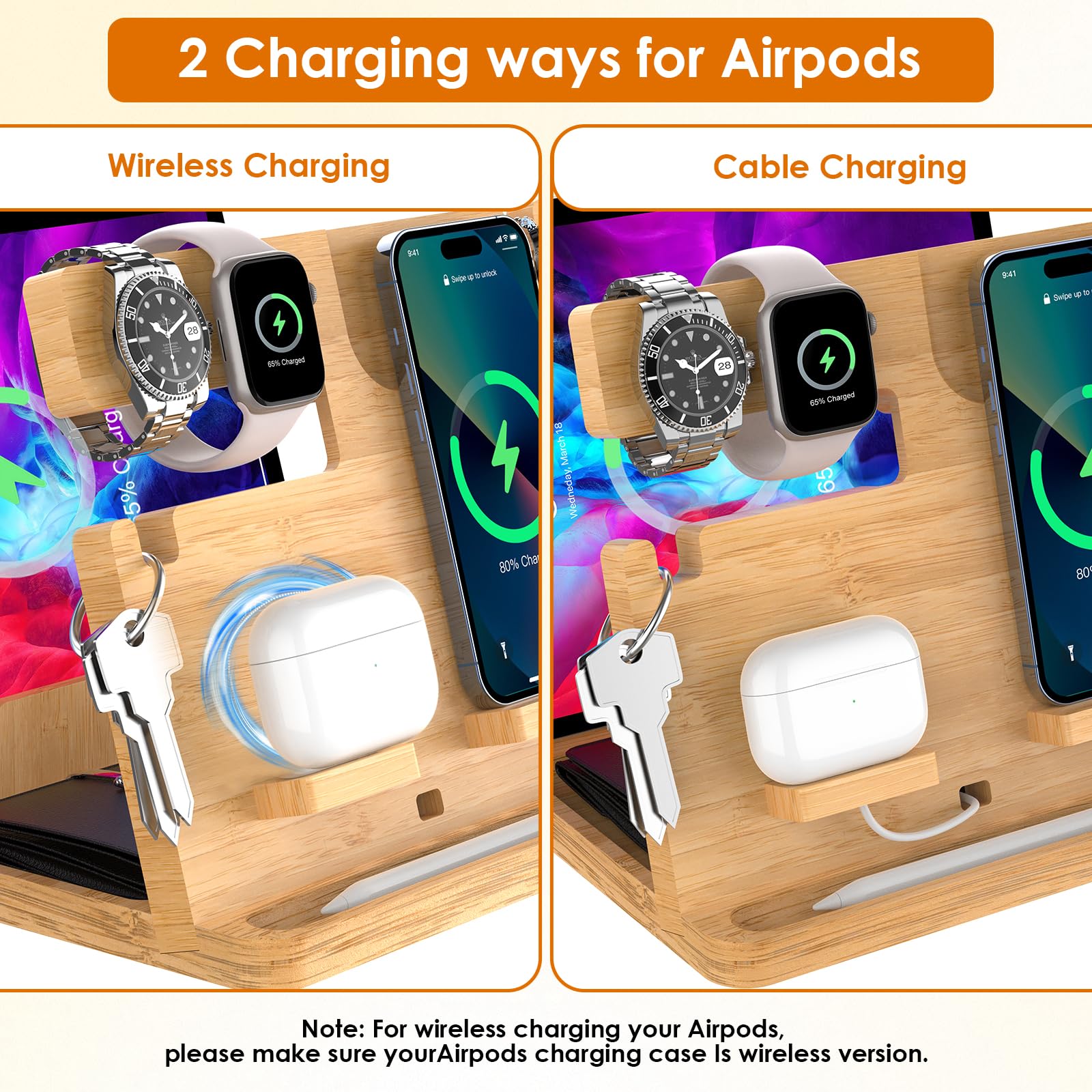 HQOBZX Bamboo Wireless Charging Station for iPhone and