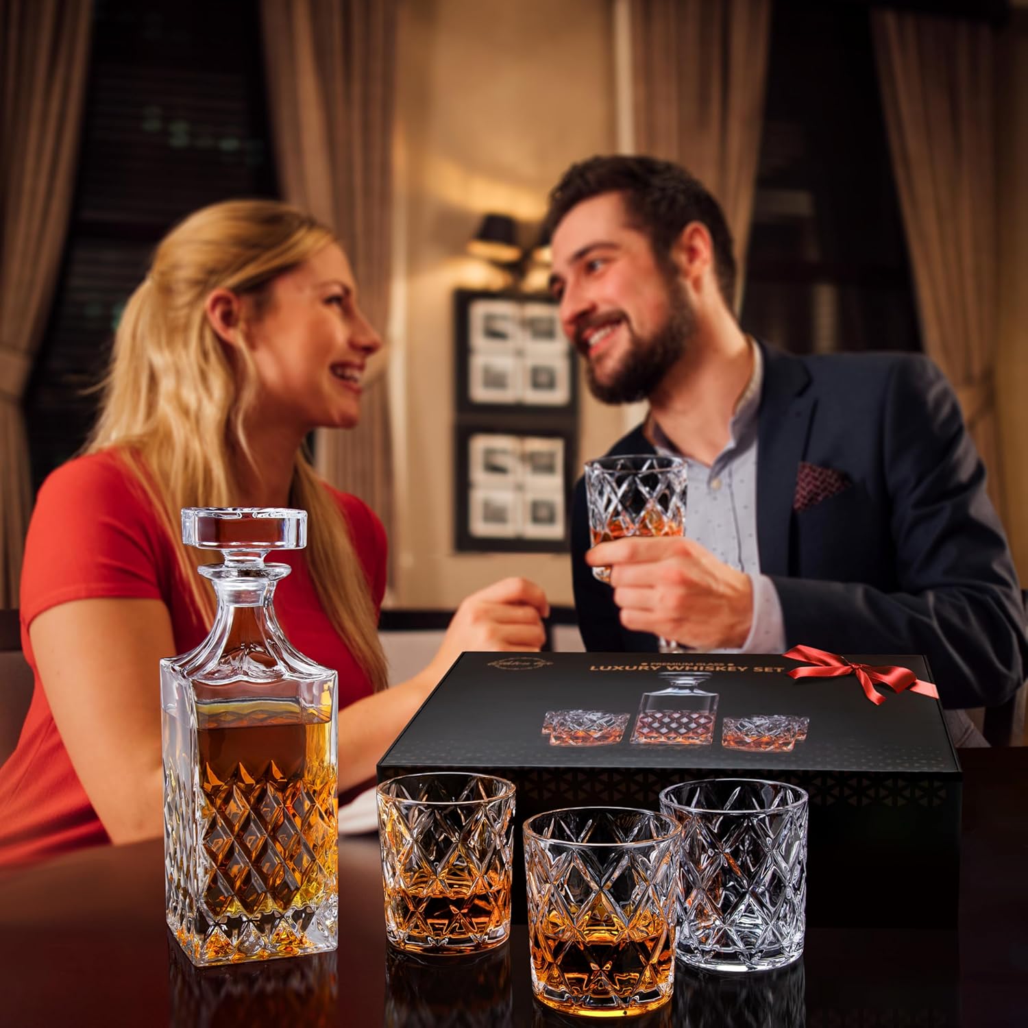 LIGHTEN LIFE Whiskey Decanter Set - Italian Style With 4 Glasses in Gift Box - Crystal Bourbon Decanter for Scotch, Liquor - Gift for Men and Women - Image 7