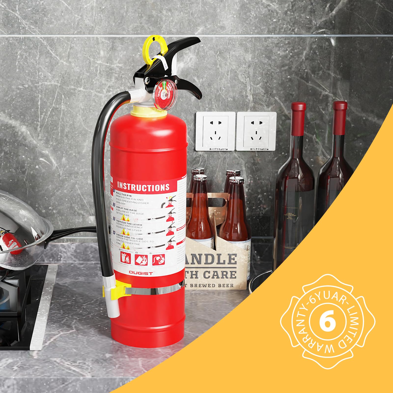 Ougist ABC Dry Powder Fire Extinguisher, 5 lb – 2-A:10-B：C Rated for Home, Office & Vehicle, Quick Release, Easy-Grip Handle, Ideal for Electrical & Grease Fires, Car Extinguisher, Model FF2KG