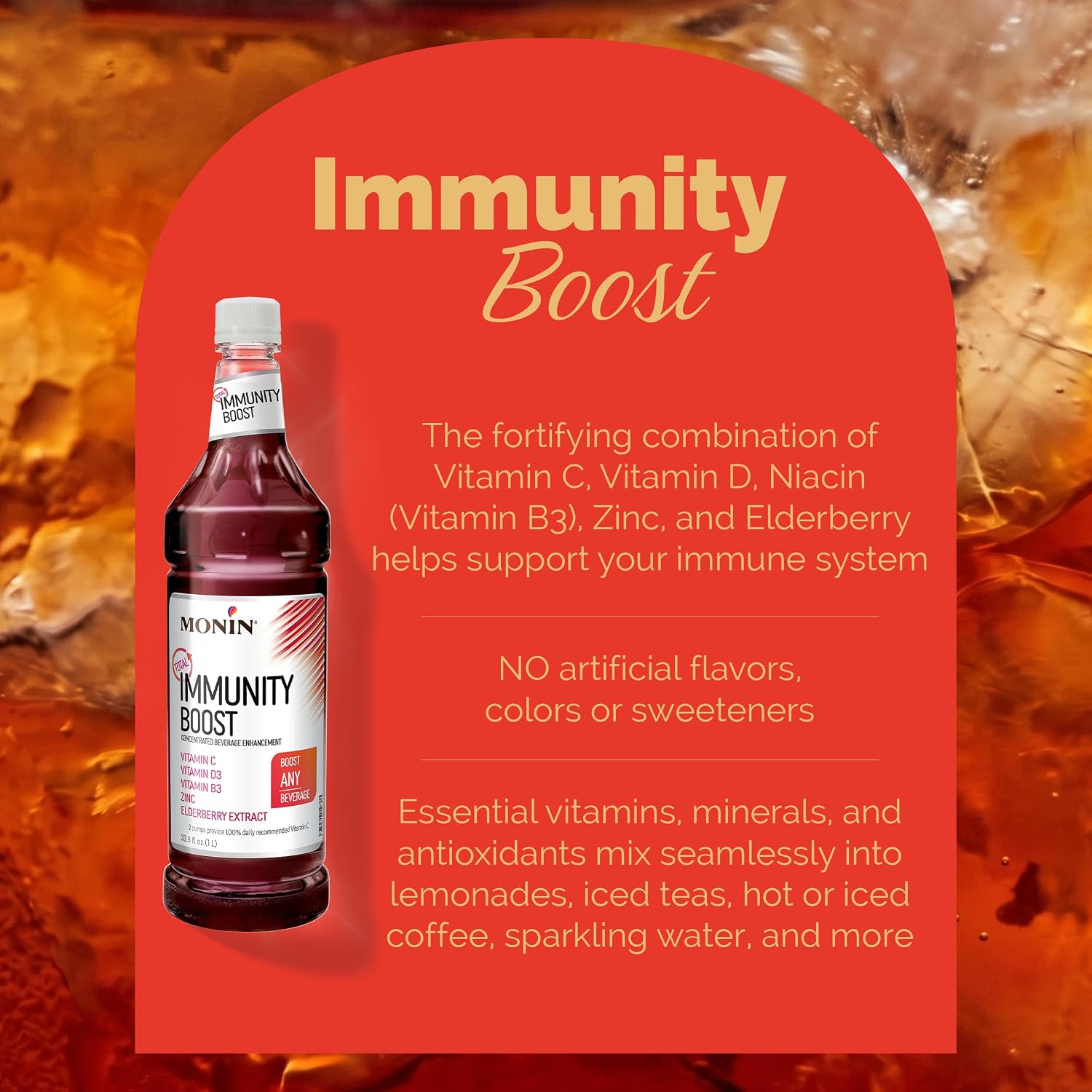 Monin Total Immunity Boost - Vegan, Kosher - 1 liter / 33.8 fl oz Bottle image 3