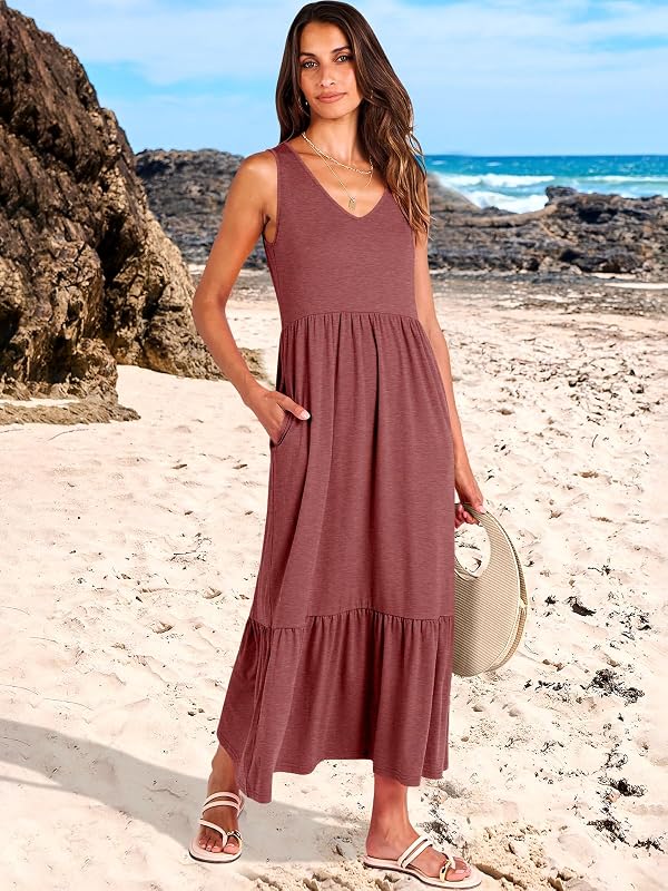 ANRABESS Womens Sleeveless Summer Casual Maxi Dresses with Pockets Red by ANRABESS - Used condition - Image 4