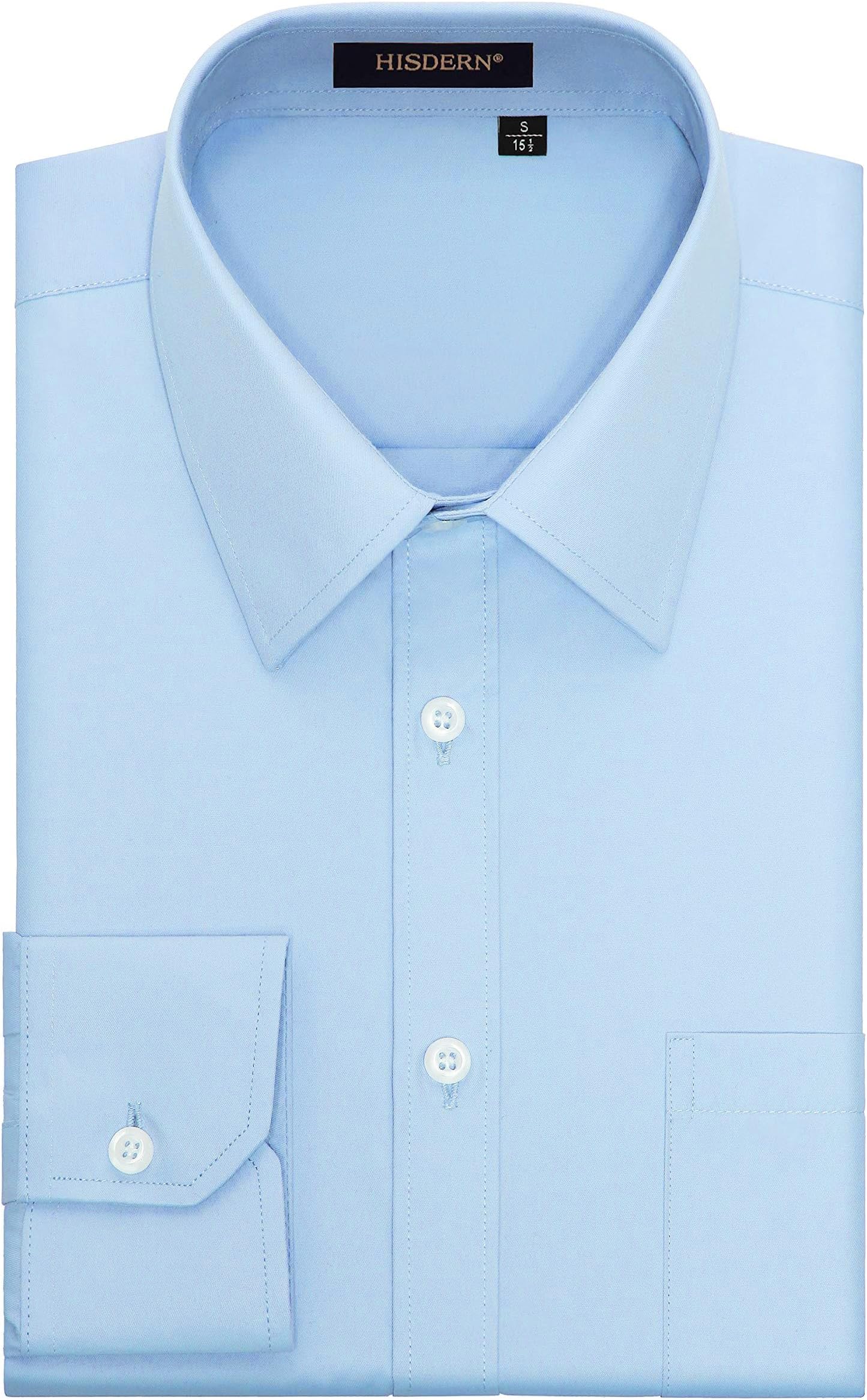 HISDERN Men's Formal Dress Shirt Long Sleeve Business Causal Button Down Regular Fit Shirts for Men with Pocket