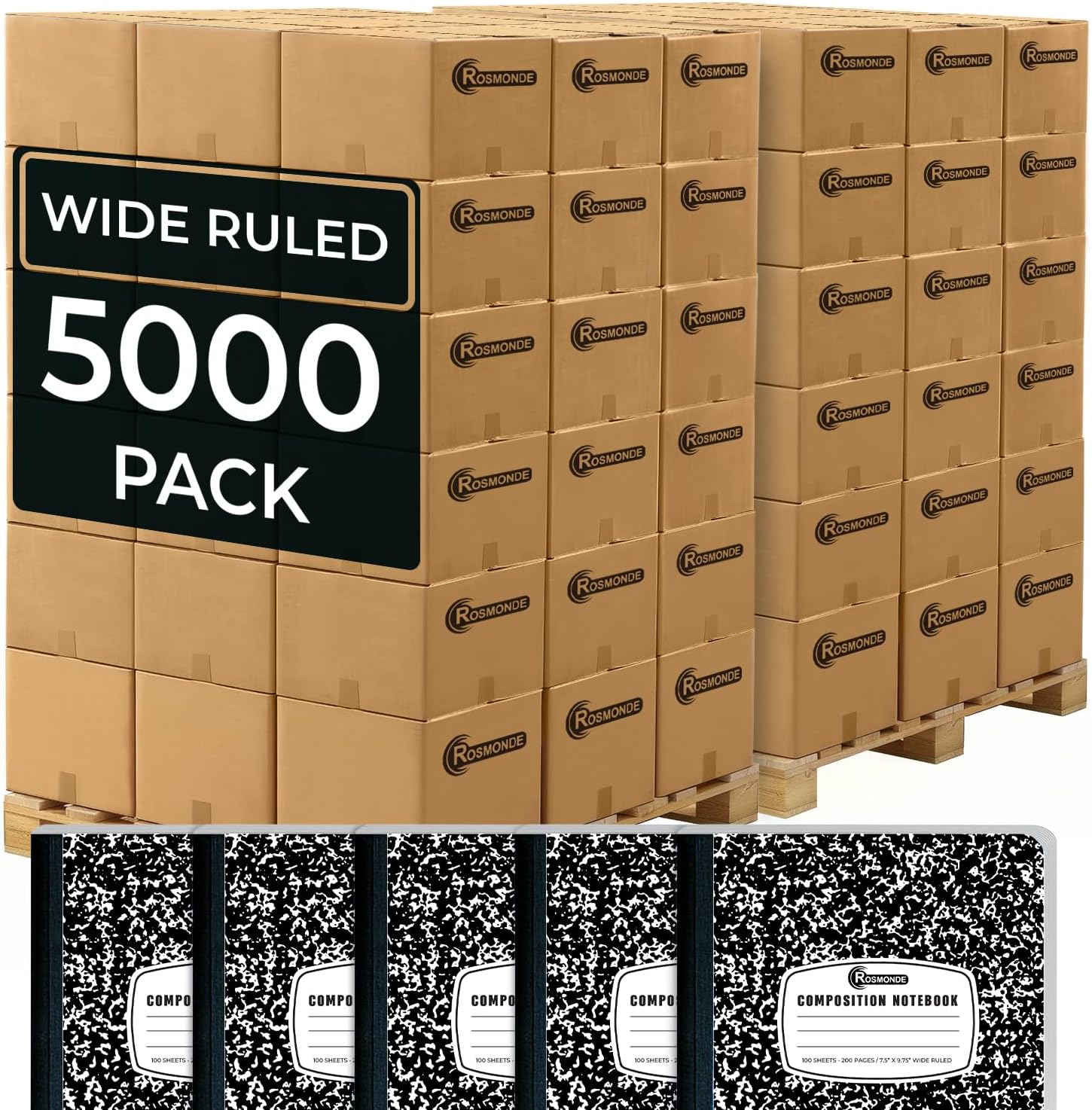 Rosmonde Composition Notebooks Bulk, 5000 Pack, Wide Ruled, Black Marble