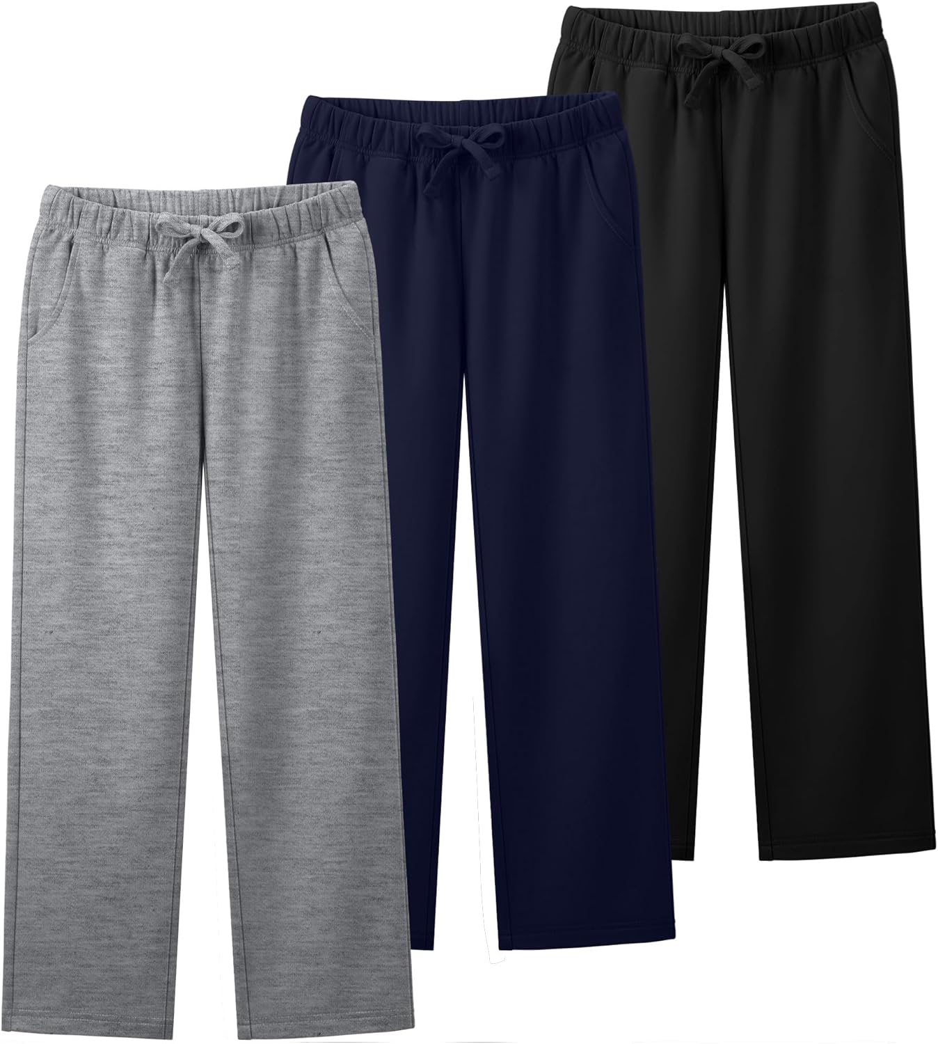 3 Pack Boys Sweatpants Straight Leg Athletic Open Bottom Joggers Workout Elastic Drawstring Kid Pants with Pockets - Image 3