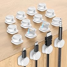 16 Pack Cable Organizer Holder Clips, 2025 Upgraded Magnetic Desk Cable Clips Management, Wire Holder Organiser for Nightstand, Kitchen Appliances, Office Supplies, Phone Cable, Wall, Car -White (7mm)