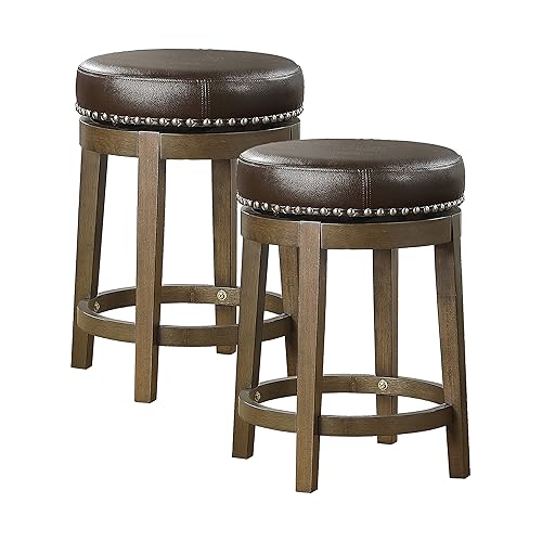 Lexicon Kenmare Swivel Stools Set of 2, Rustic 360 Degree