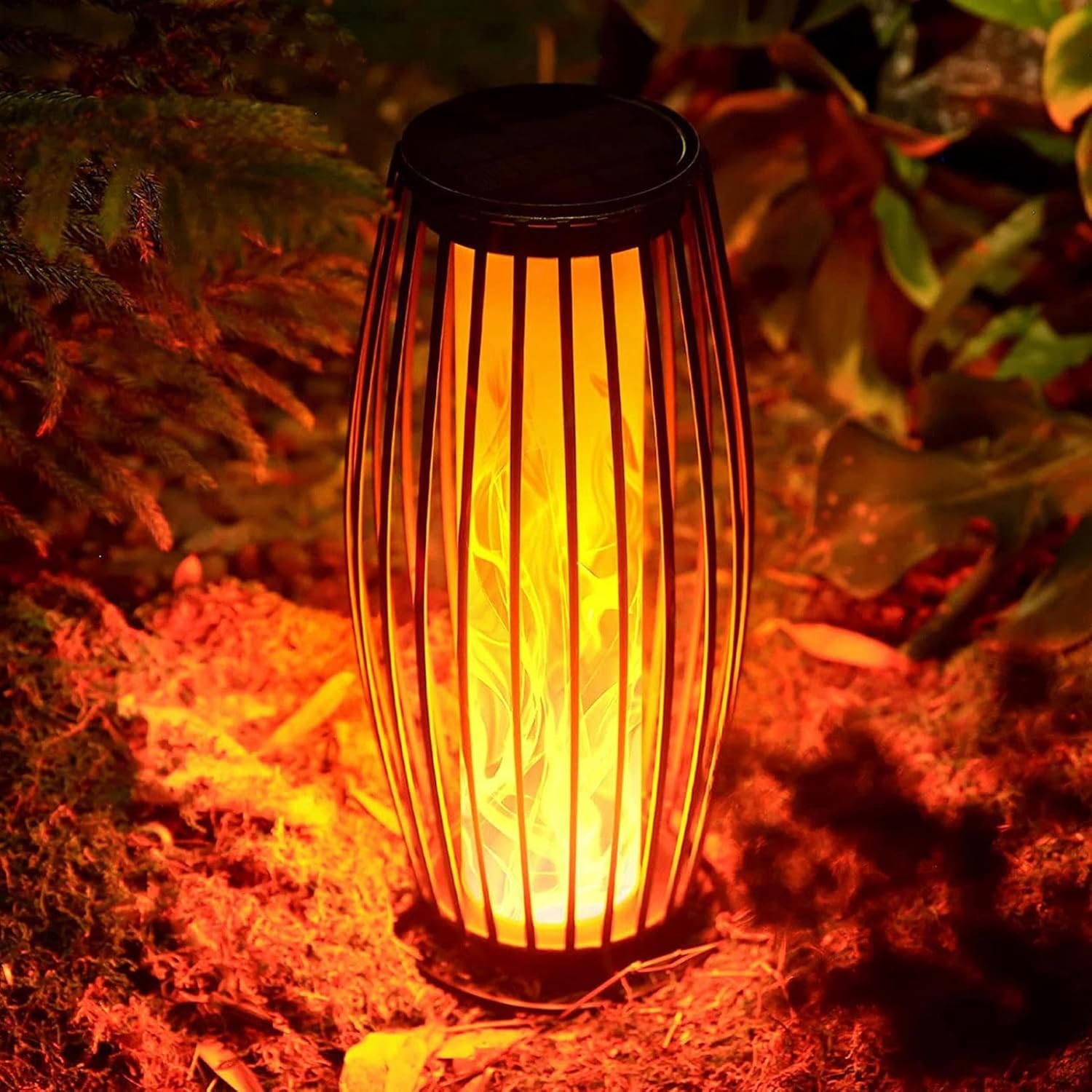 Solar Outdoor Floor Lamp Waterproof Flickering Flame Lantern Auto On/Off for Porch Garden Patio Lawn Deck Pathway Yard Decorating Solar Lights Outdoor