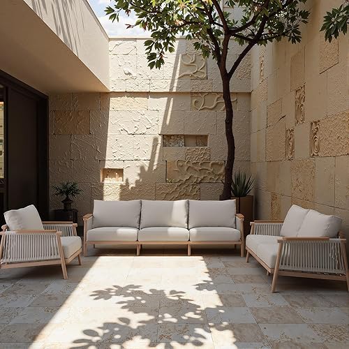 Miniatura 4 de Acanva Modern All-Weather Aluminum Outdoor Patio Sofa with Thick Cushions, Olefin Fabric Sunroom Backyard Furniture, Couch Light Khaki