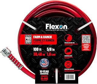 Flexon FA58100CN Heavy-Duty Farm Ranch Garden Hose 100 ft Kink-Resistant Red 5/8 in
