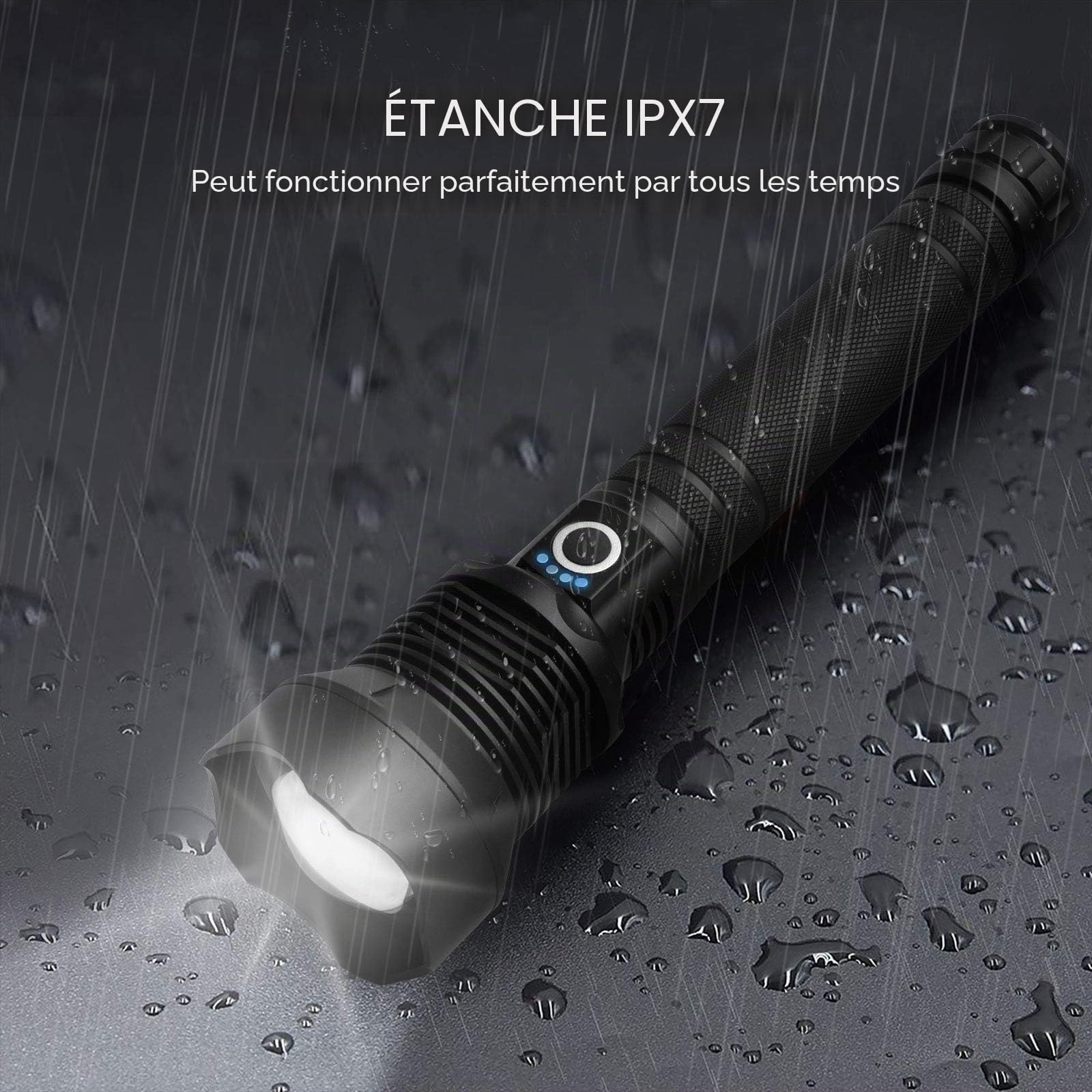Lampes de poche LED rechargeables haute luminosité, 90000 lumens super lumineuses, avec piles incluses, étanche, zoomable, 3 modes, lampe de poche pour urgence, camping et ourdoor