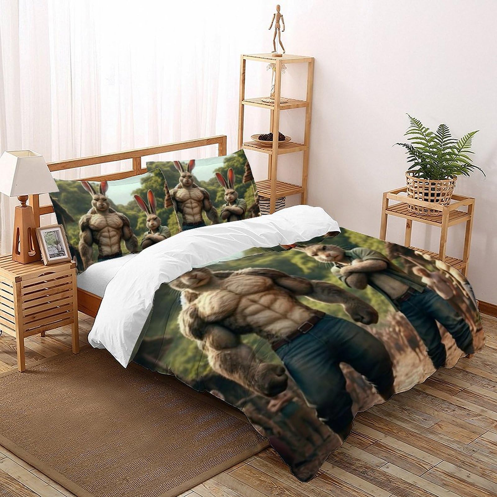 Housse de couette animaux 3D King 220x240cm anti-glisse avec zip