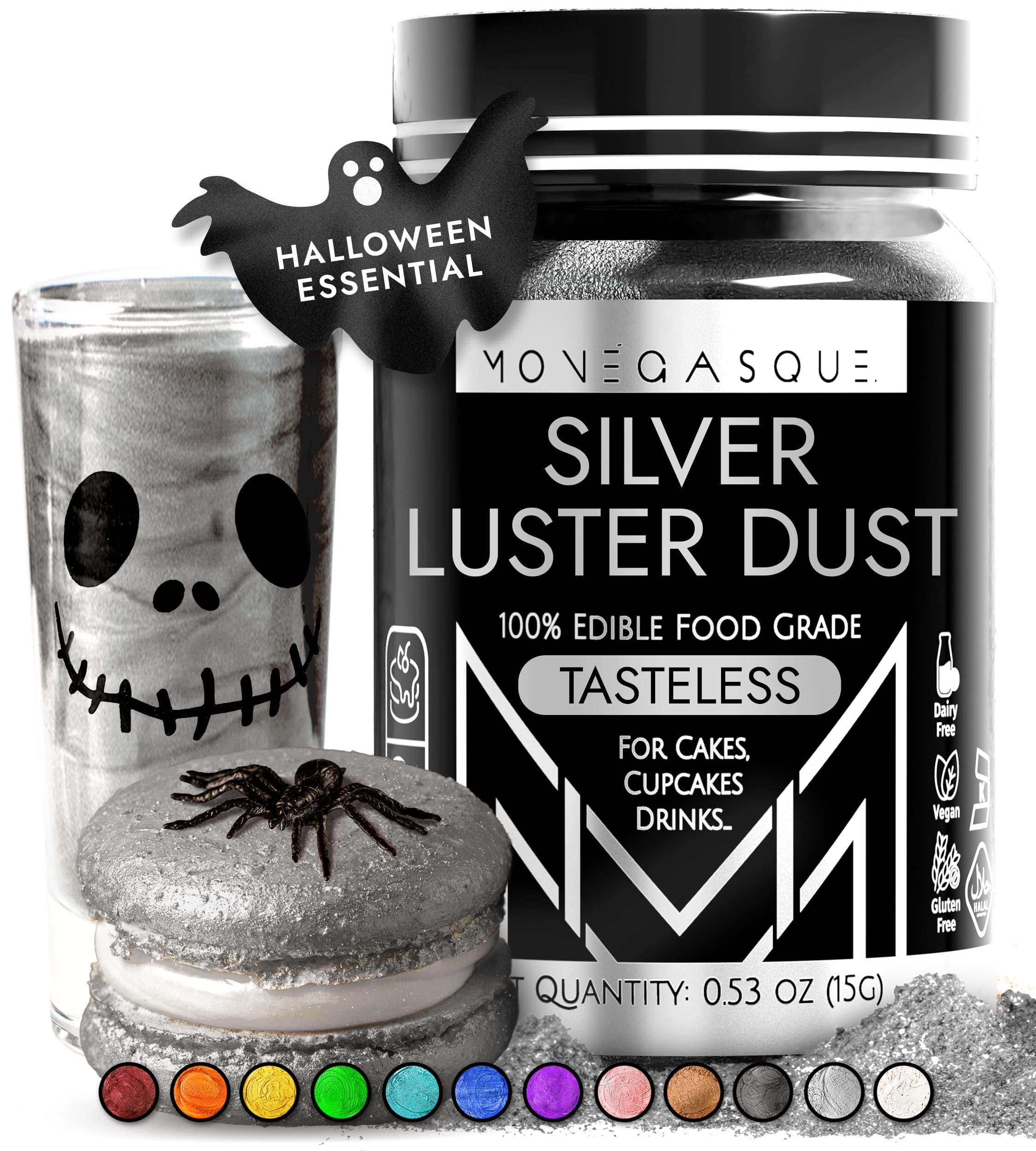 MONÉGASQUE Silver Edible Glitter for Drinks & Cakes, Luster Dust, 15g