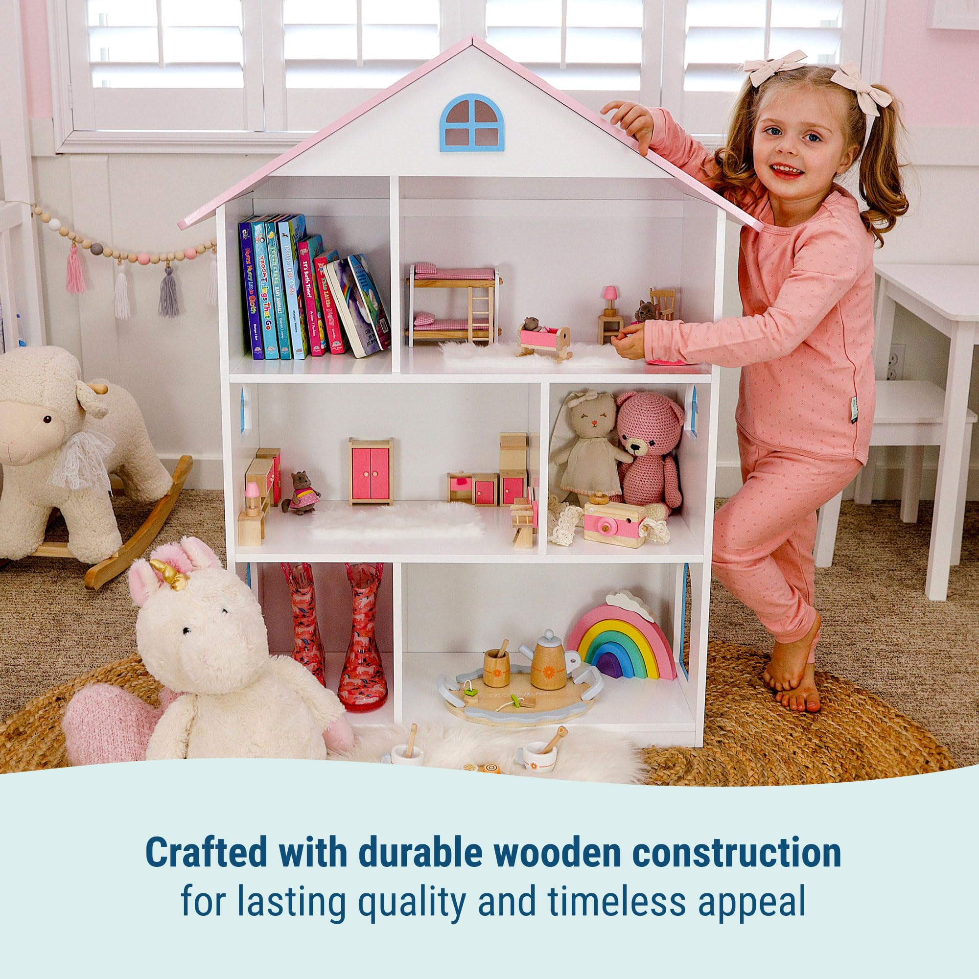 Amazon | Wildkin ドールハウス 本棚 頑丈な木製構造 愛らしいドール