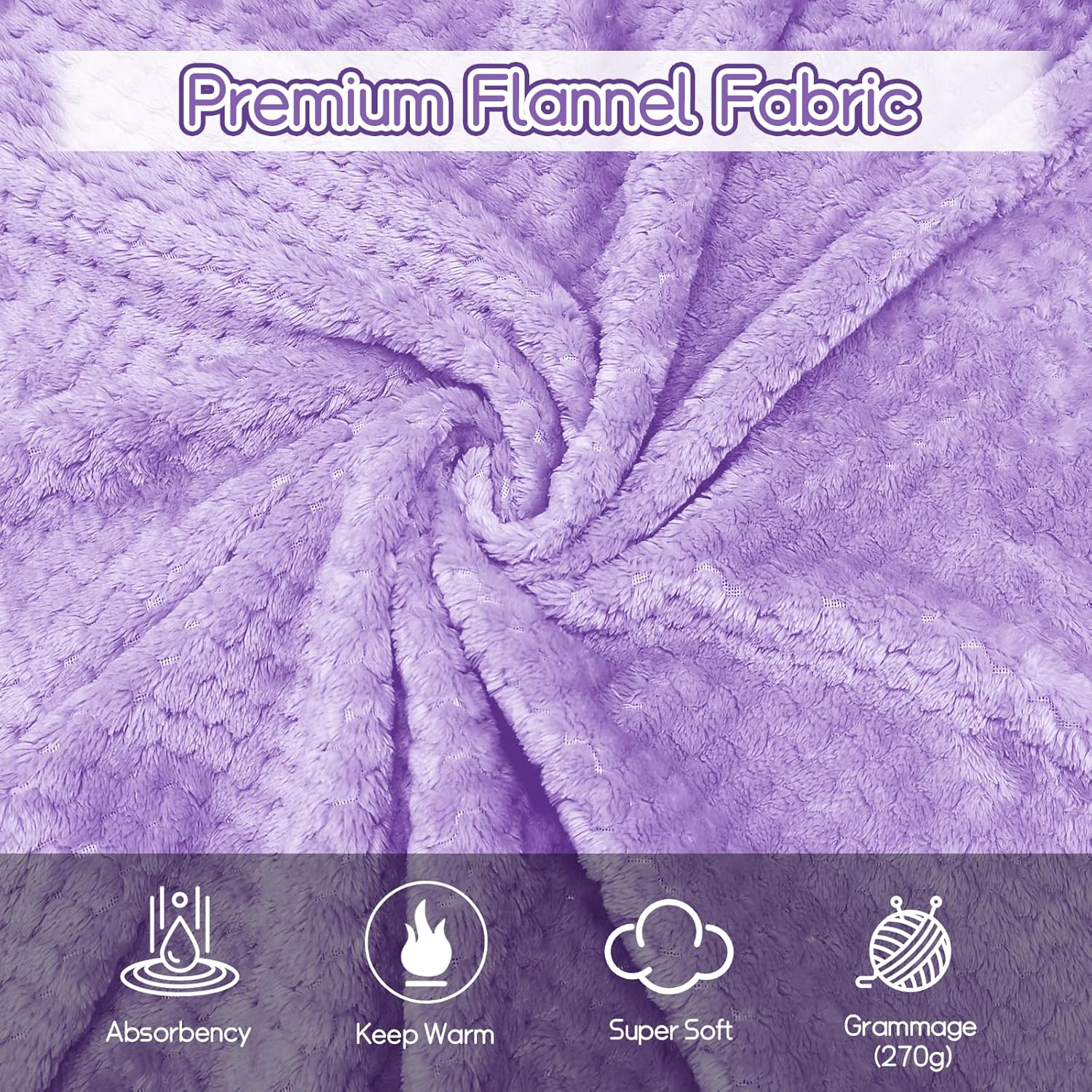 4 Pack Fleece Throw Blankets 50x60 Inches - Oeko-Tex Certified 100, 270 GSM Ultra Soft Plush for Bed, Couch and Cozy Gifts. 3D Waffle Texture, No Shedding No Pilling All Season (Lavender)