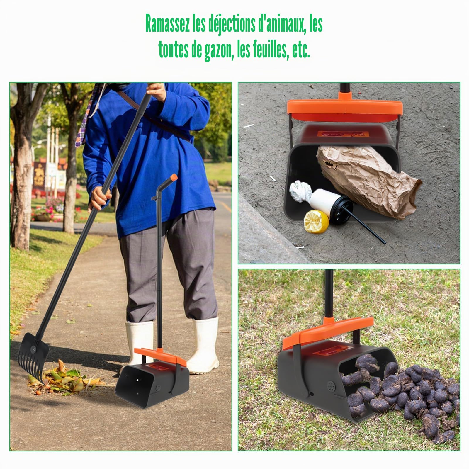 Ramasse Crotte pour Chien, Long Manche Pince Ramasse Crotte Chien Set, Pelle Crotte Pivotante avec Sacs à DéChets Outile de Nettoyage pour la Cour, Promenades, l'herbe, Feuilles de Jardin