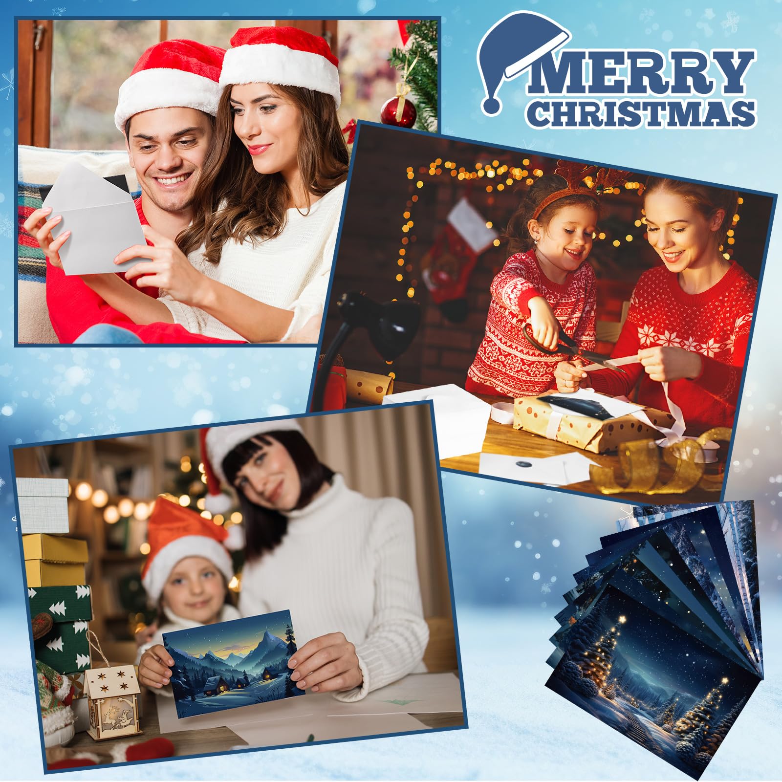 Motiskyy Lot de 100 cartes de Noël avec enveloppes et autocollants, assortiment de cartes de vœux en vrac pour Noël, Nouvel An, 10 motifs, 15,2 x 10,2 cm (forêt hivernale)