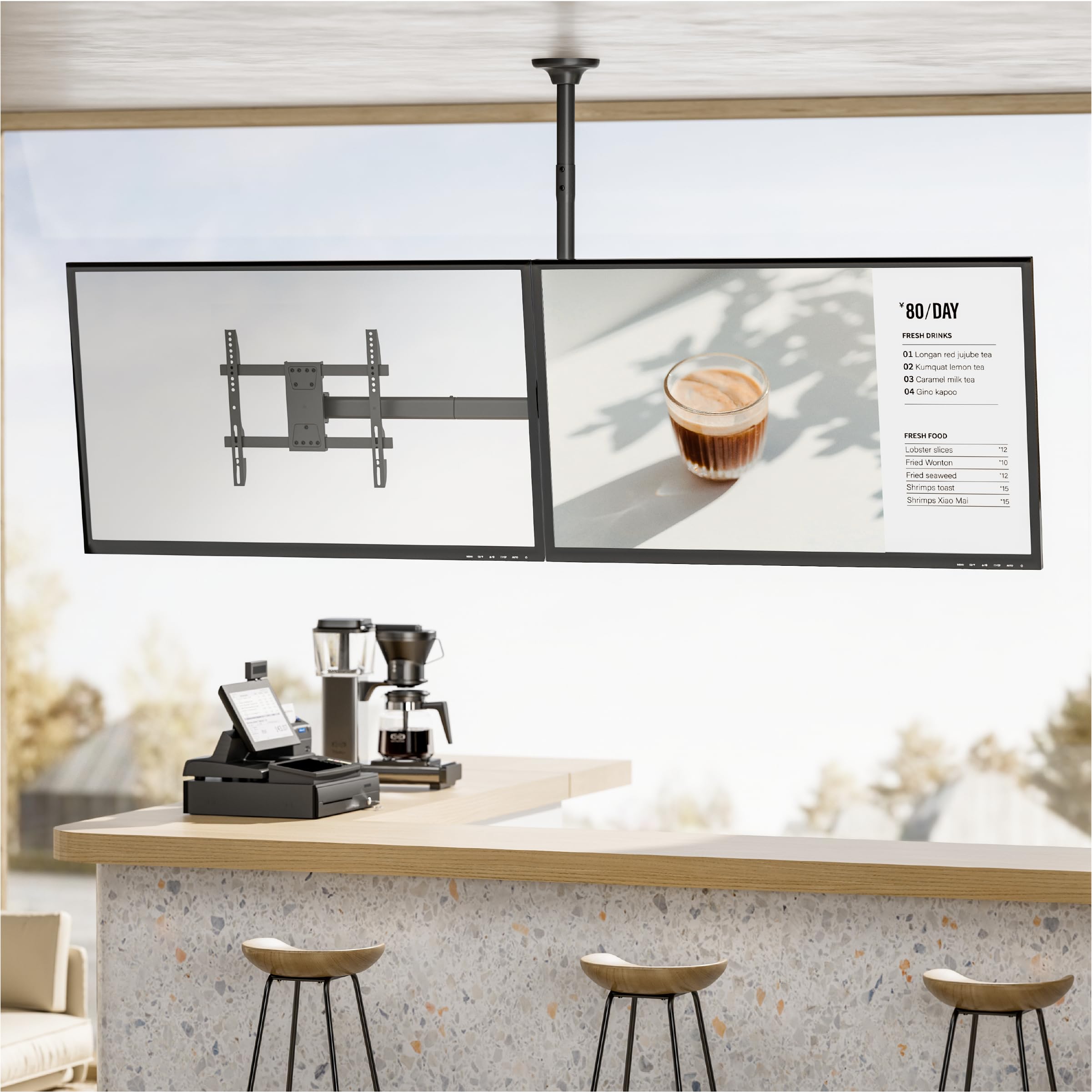 Mount Plus CB-D600 2x1 Side by Side Dual Screen Menu Board Ceiling Mount for 37