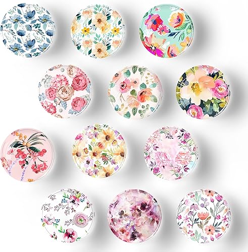 12Pcs Glass Strong Magnetic Refrigerator Magnet Fridge Sticker,Colorful Flowers Crystal Fridge Magnets Decoration for Crafts,Fridge Magnets for