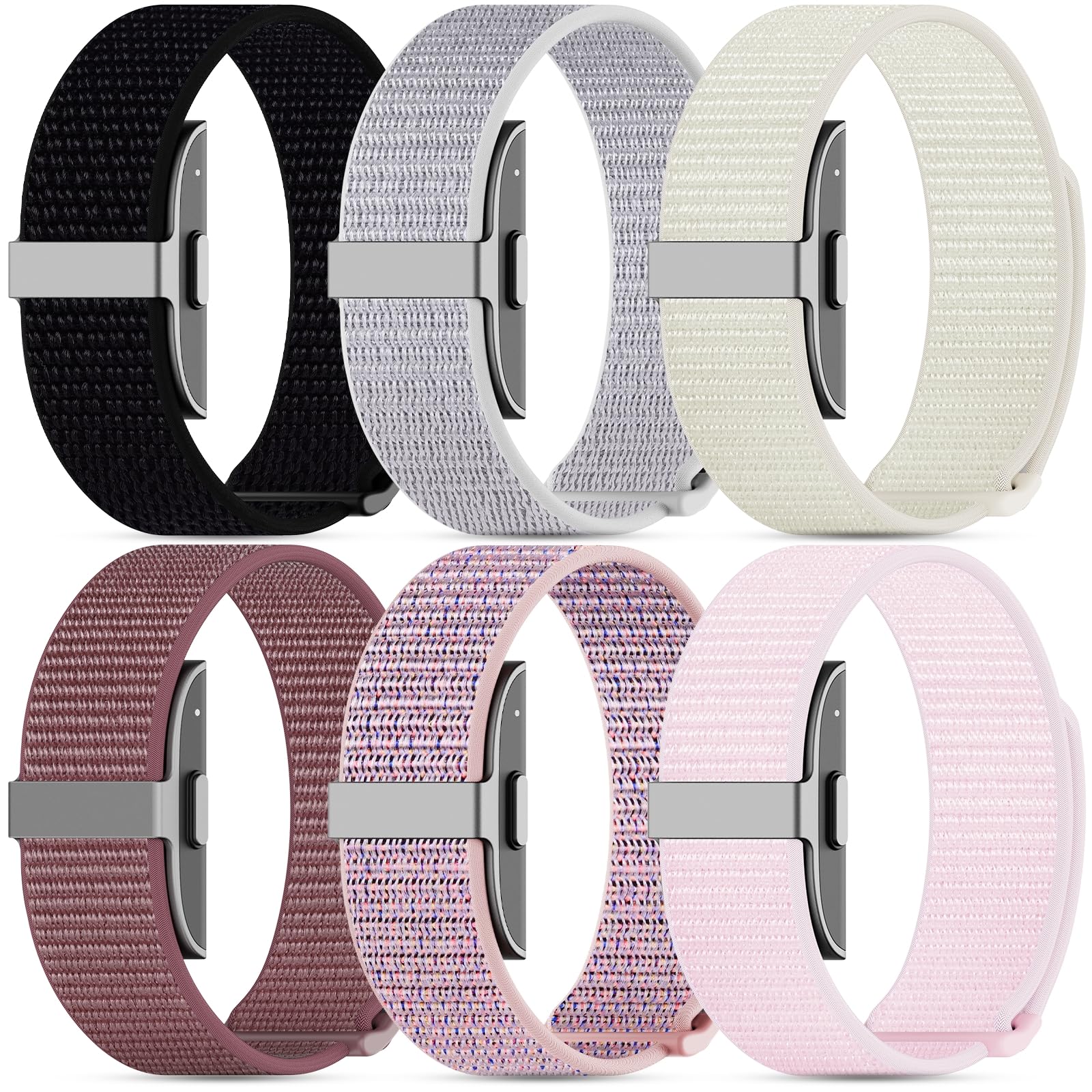Compatible with Hume Band Replacement Strap 1.0 Nylon Loop Sport Wristband | Soft Breathable Adjustable Wrist Bands for Hume Health Band Replacement Straps 1.0 for Women Men Fits Workouts Sleeping Daily Black+SeaShell+Starlight+Violet+SandPink+PearlPink