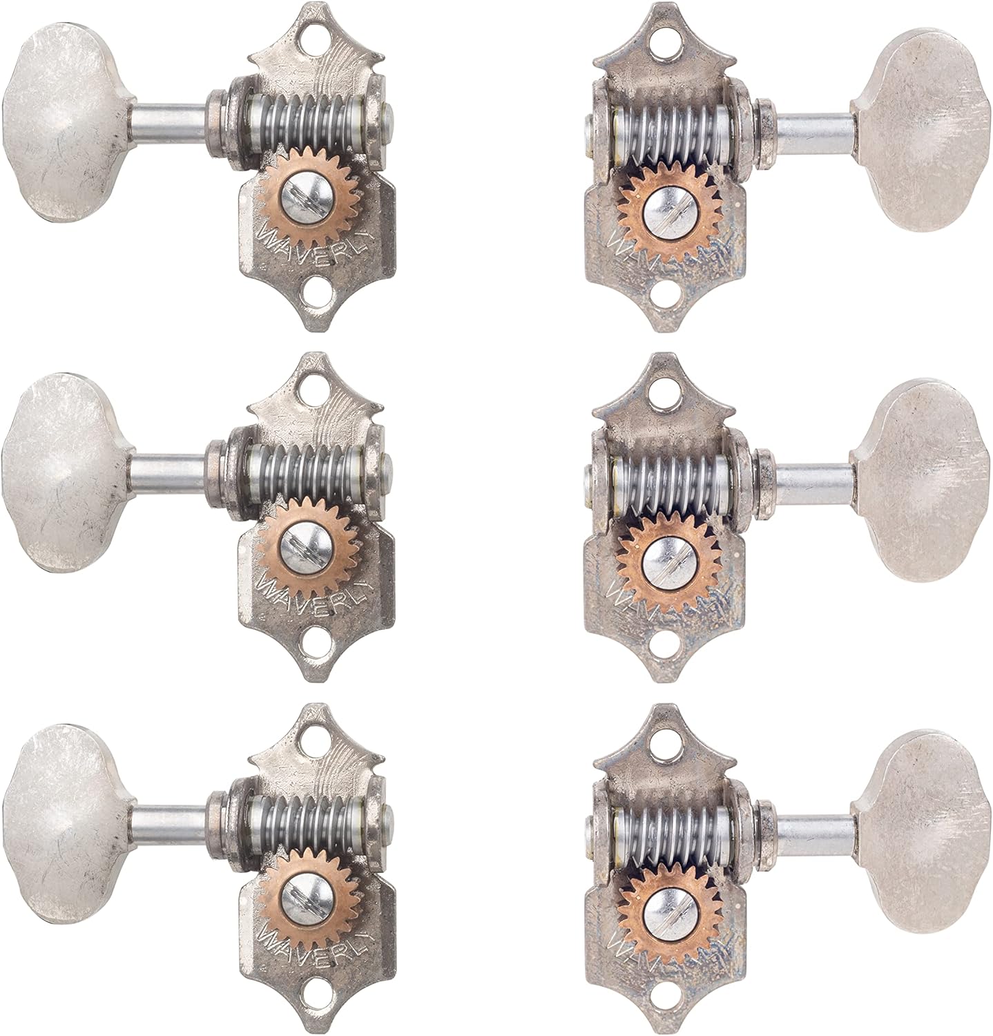 Waverly High Ratio Guitar Tuners with Butterbean Knobs for Solid Pegheads, Relic Nickel, 3L/3R (14076)