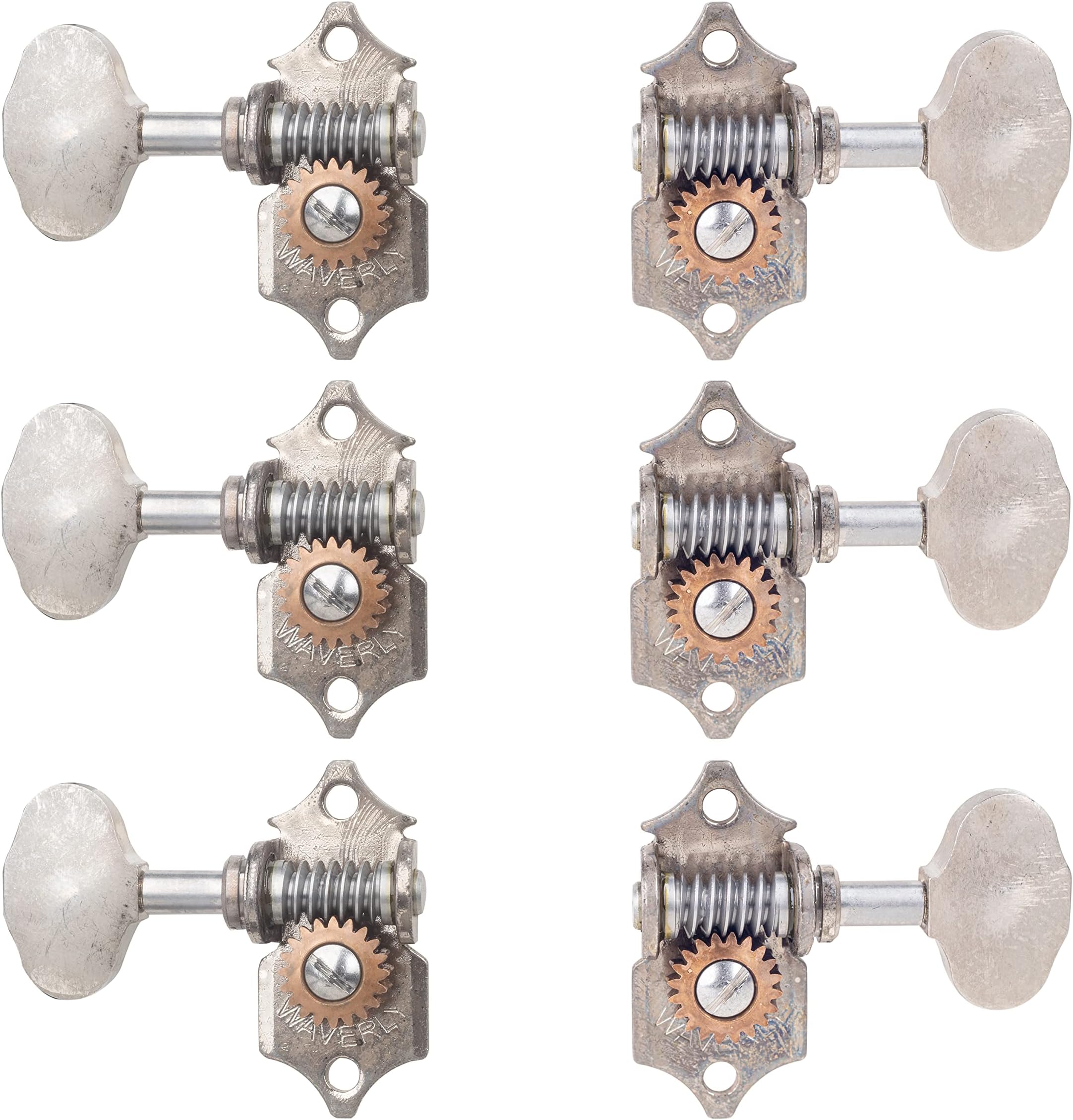 WaverlyHigh Ratio Guitar Tuners with Butterbean Knobs for Solid Pegheads, Relic Nickel, 3L/3R (14076)