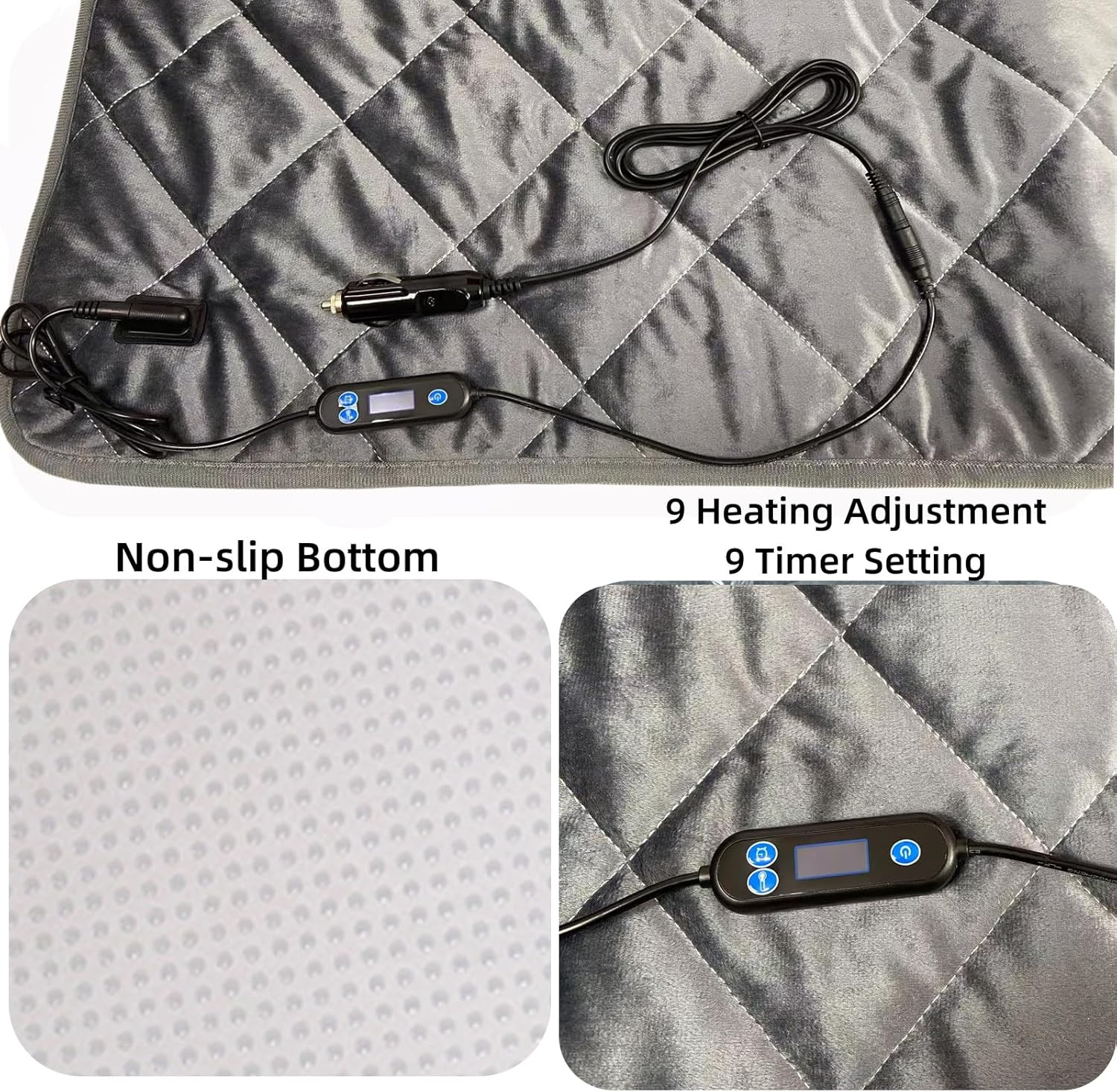 Car Plug 12 Volt Crystal Velvet Non-Slip Bottom Blanket Heating Mat Outdoor Blanket Heated Mattress,Heated Blanket Sleeping Bag Mat-9 Heat Setting 9 Timer Setting( 66.9"x28.3") Four Seasons Washable