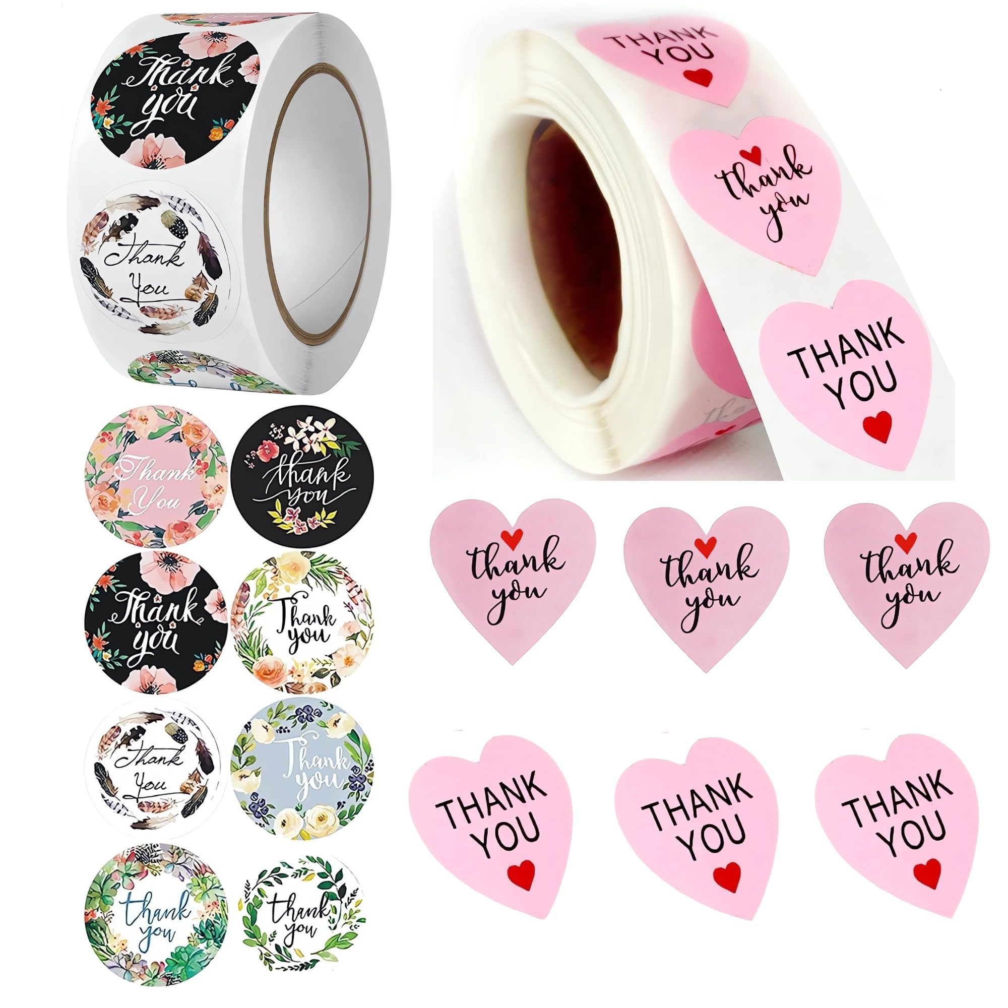 Upquzzfy 1000 Pcs Thank You Stickers 1 Inch for Envelope Seals, Partie, Birthday, Wedding, Holiday, Thank You Lables, Gift Wrapping Stickers, Assorted