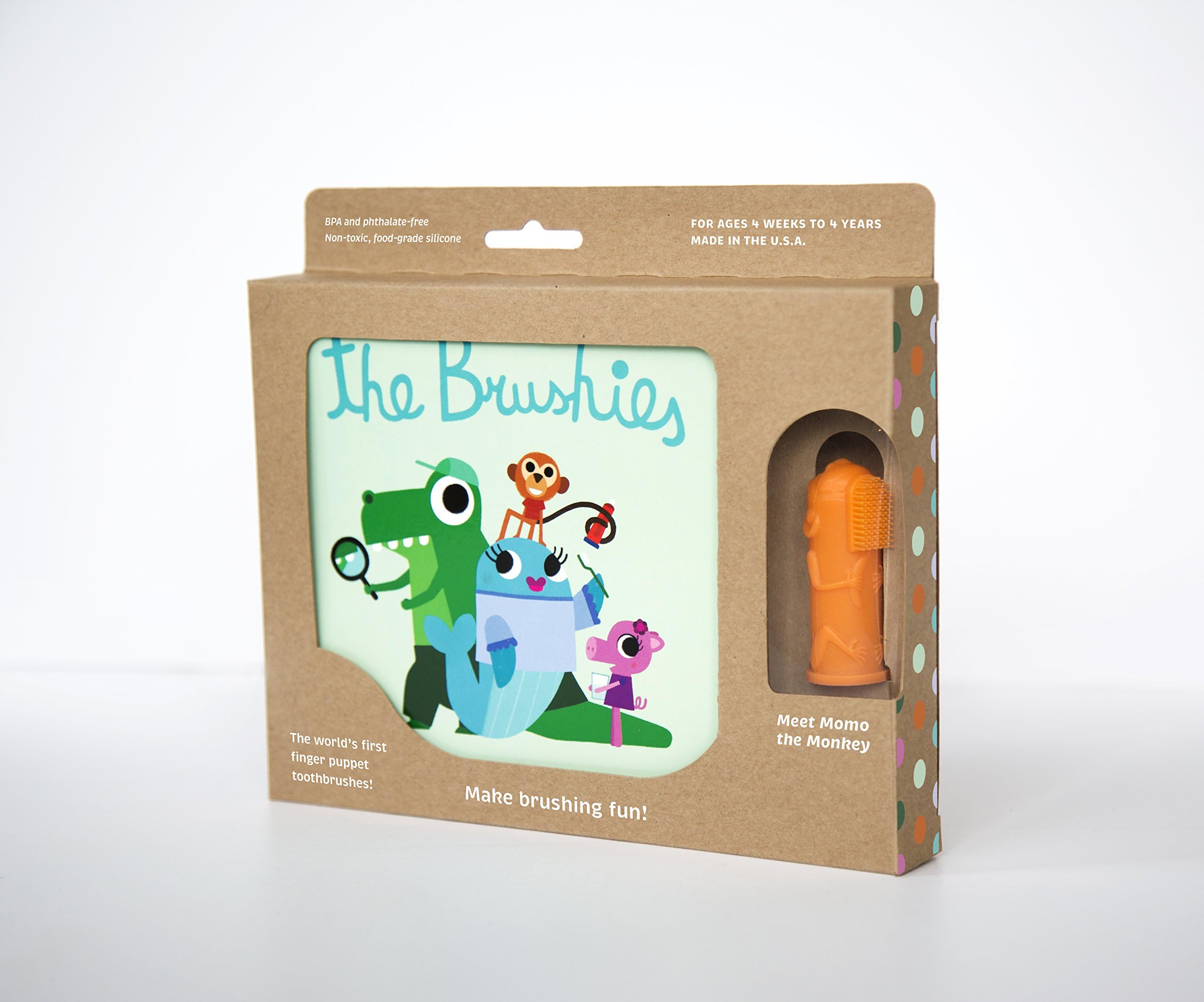 The BrushiesMomo The Monkey Baby Toddler Toothbrush & Storybook Set/Dental Item and Book/Youth Tooth & Gum Care/Ages 4 Weeks to 4 Years