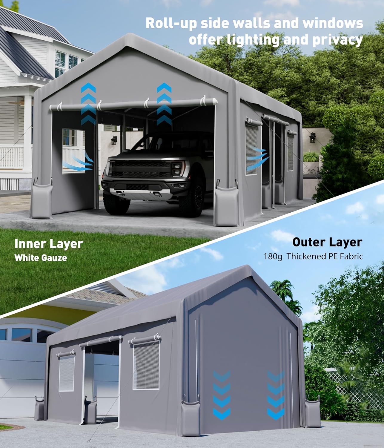 Carport Zipper Door Replacement for Portable Garage - Compatible with 13 x 20 and 13 x 25 Frames - Gray (Zipper Doors Only, No Frame Included) Carport Zipper Door Replacement for Portable Garage - Compatible with 13 x 20 and 13 x 25 Frames - Gray (Zipper Doors Only, No Frame Included)