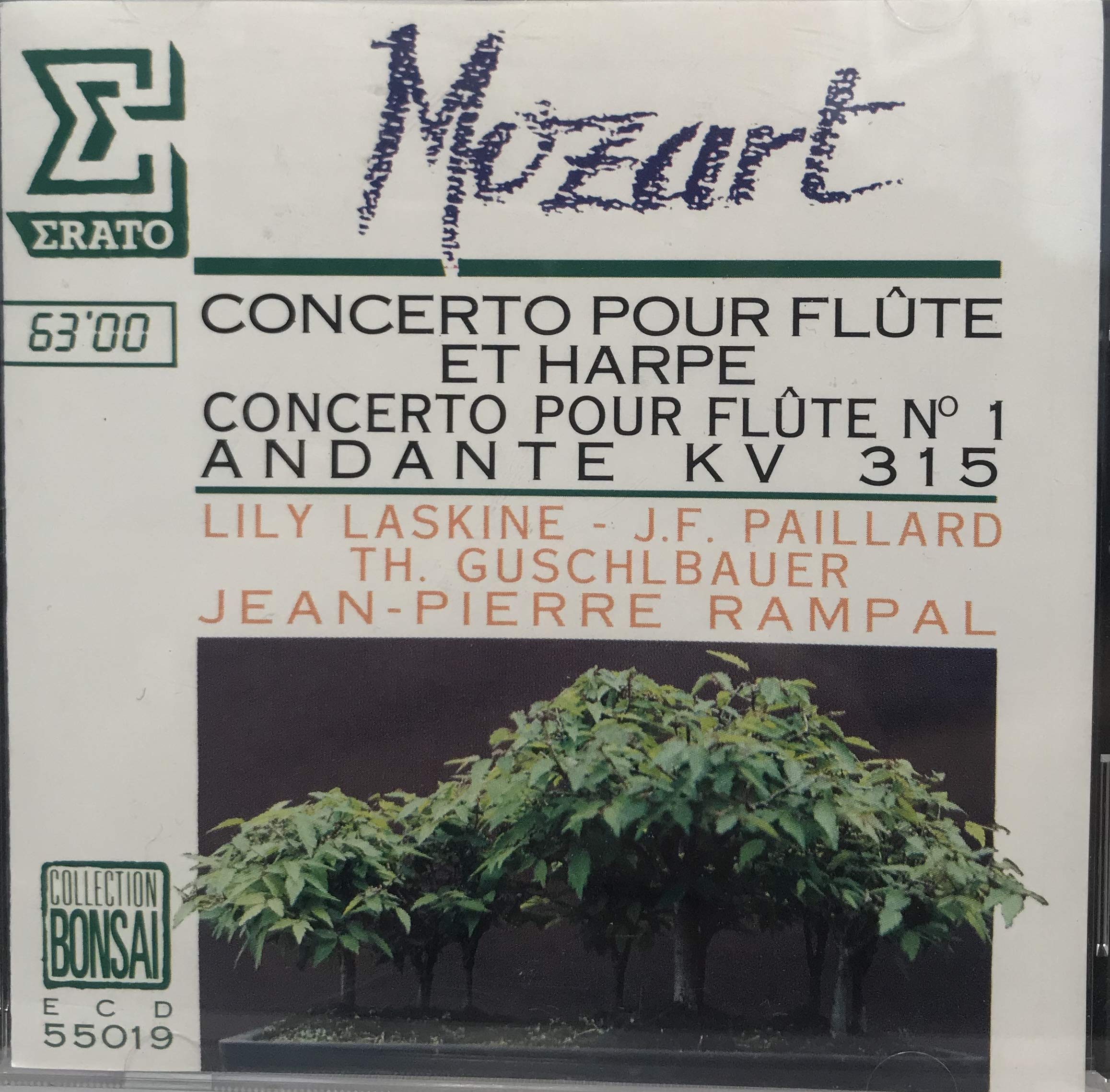 Wolfgang Amadeus Mozart, Lily Laskine, Jean-Pierre Rampal, Jean-François Paillard, Wiener Symphoniker, Theodor Guschlbauer: Concerto Pour Flûte & Harpe KV 299 Ut Majeur, Concerto Pour Flûte N°1 KV 313 Sol Majeur, Andante Pour Flûte & Orchestre KV 315 Ut Majeur [CD Album Erato ECD 55019] [Audio CD] Lily Laskine; Jean-Pierre Rampal; Jean-François Paillard; Wolfgang Amadeus Mozart and Wiener Symphoniker