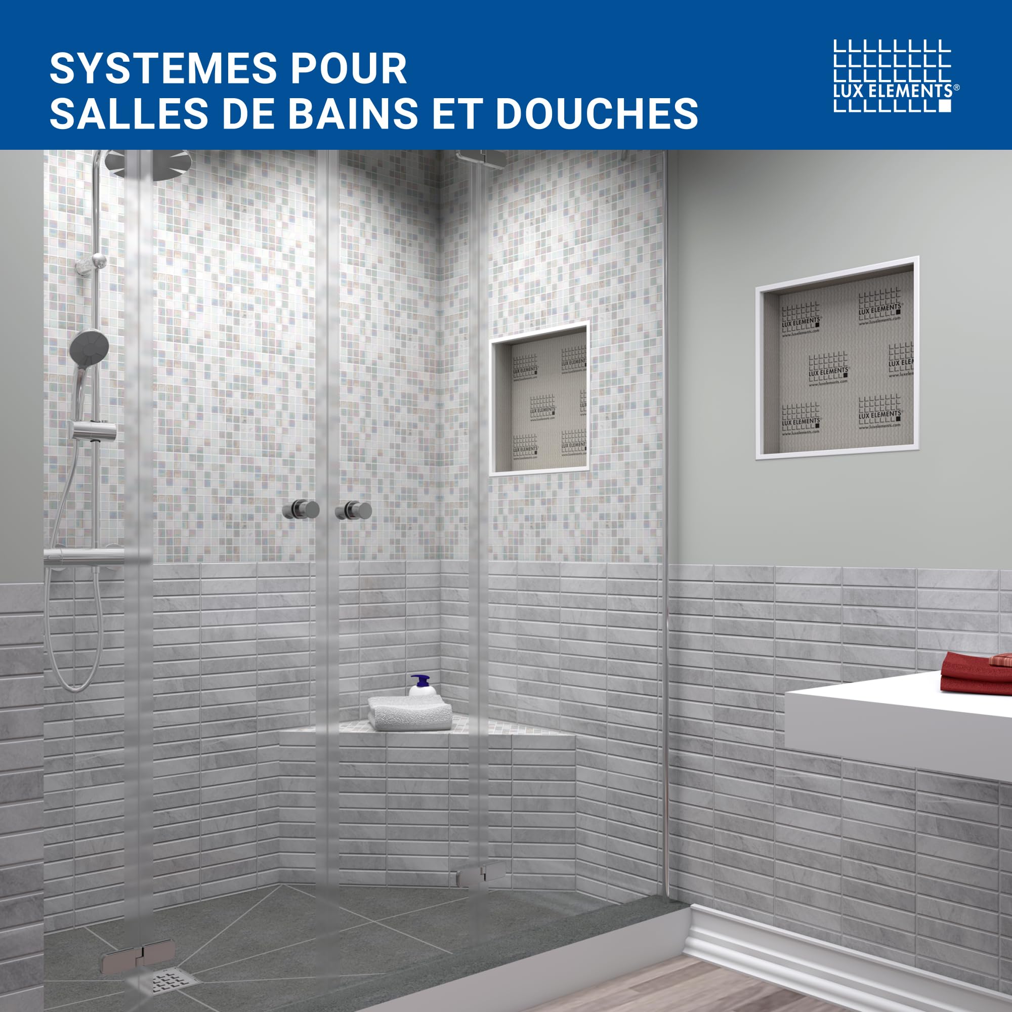 LUX ELEMENTS Niche prêt à carreler, dimensions 40,6 x 40,6 x 8,9 cm, RELAX-NI M LREL8201, gris