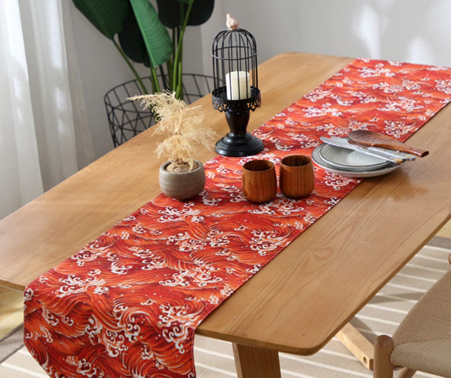 Tischdeko Läufer, rot Tischdecken Günstig Ozean Wellen Tischläufer Cotton 33x240CM