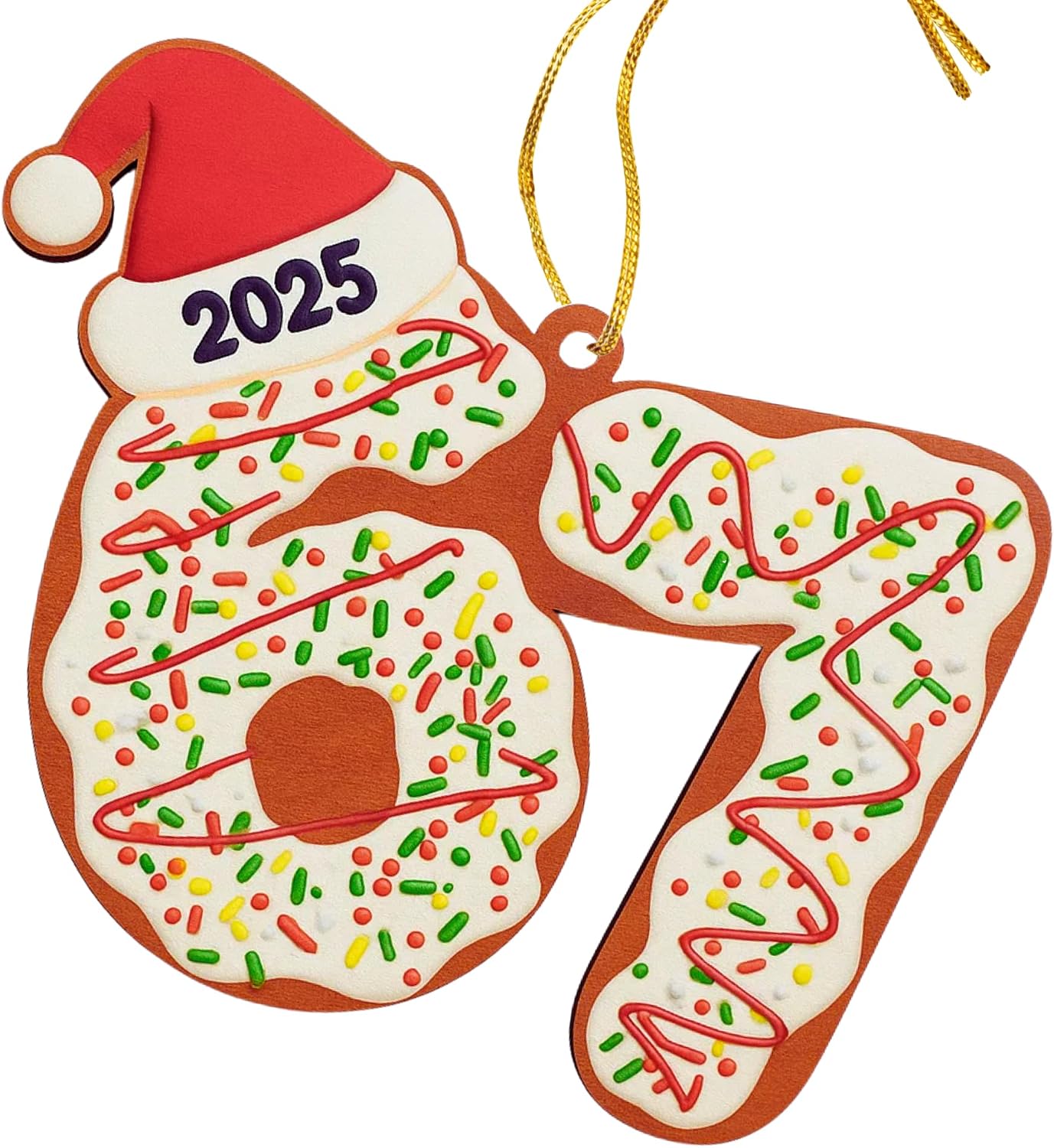 Gingerbread 67 Christmas Ornament 2025 – Santa Says Six Seven Wood Holiday Tree Decoration, Funny 67 Meme Gag Gift Ornament, 6 7 Ornaments, Stocking Stuffer for Teen Girls, Friends, Secret Santa image 2
