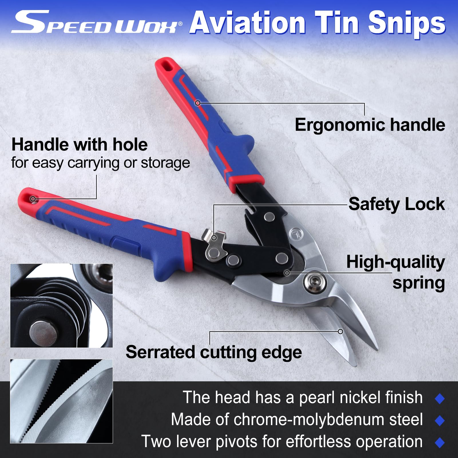 SPEEDWOX 10 pouces 3PCS Aviation Snips Set Aviation Tin Snips Offset Aviation Snip Offset Snips pour gauche droite et coupe droite pour couper la tôle avec mâchoires dentelées verrouillage de sécurité
